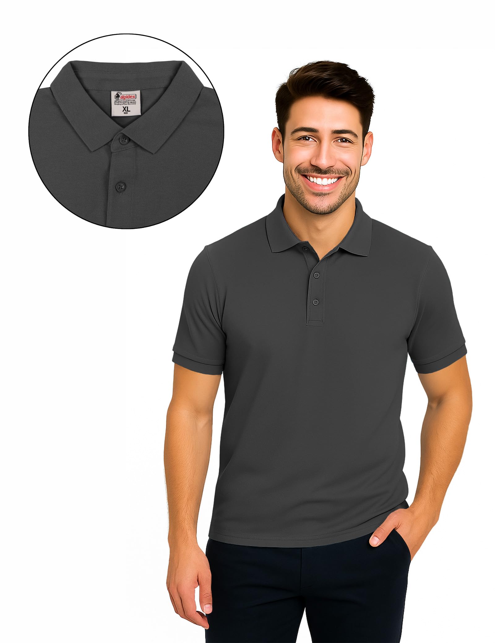 ALPIDEX Lot de 3 Polos Homme Polo Shirt 100% Coton Manches Courtes T-Shirt Classique Casual Uni S M L XL XXL 3XL 4XL 5XL