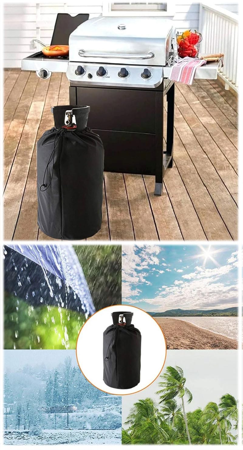 Copertura Per Bombola Gas 31x59cm - Tessuto Oxford 210D Impermeabile UV E Ignifugo Con Cordino, Nero - Foto 7