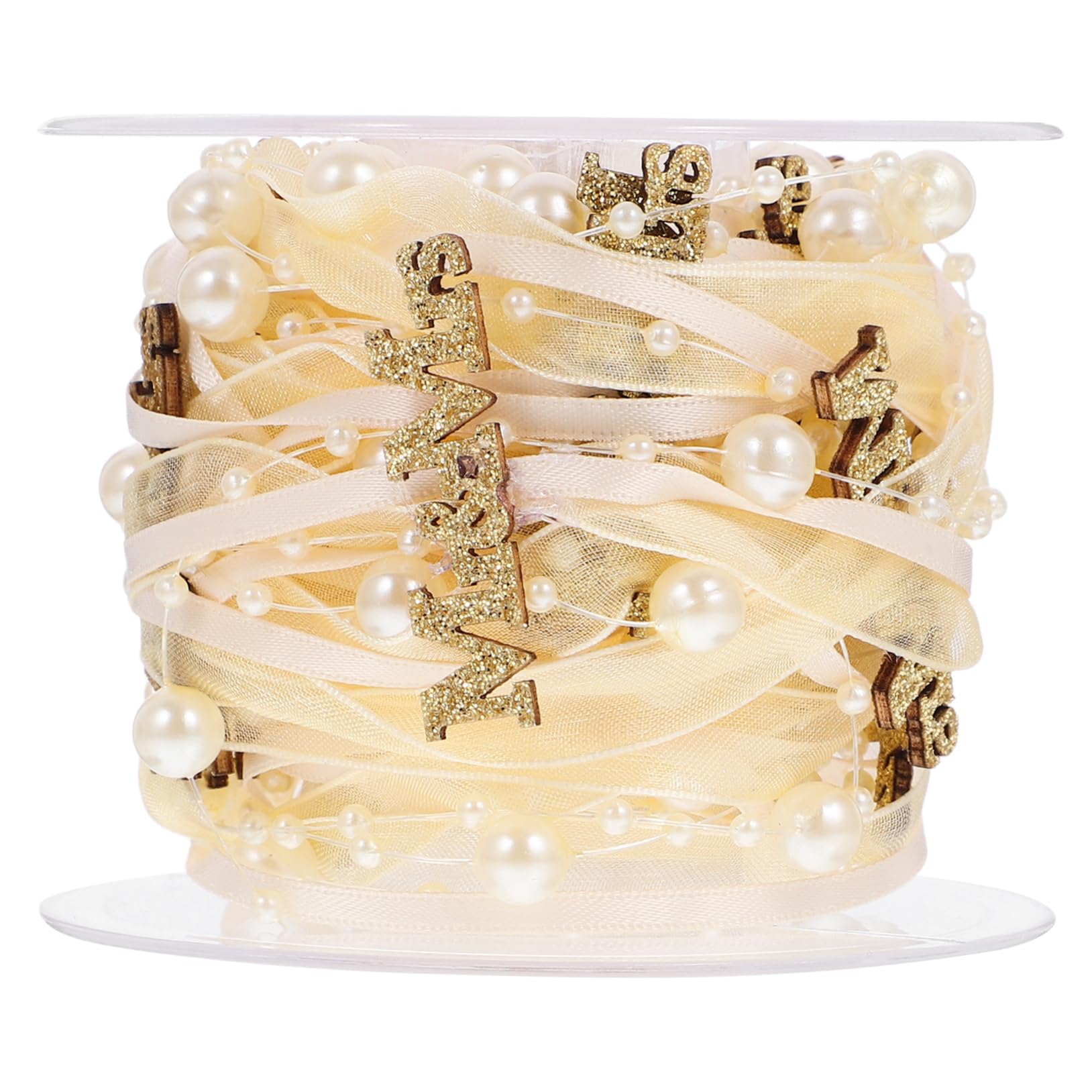 Housoutil 4 Rollen Hochzeitsdekorationsband Braut- wünschen dekorativ Stoffbänder Party groß Drahtband für Kränze DIY -Band Hochzeitsbänder gewebte Bänder Band für Ornamente Polyester Golden
