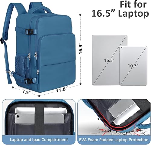 Miniatura 2 de Mochila de viaje, mochila de mano para hombres y mujeres, aprobada por aerolíneas, grande, impermeable, para universidad, negocios, trabajo, Azul