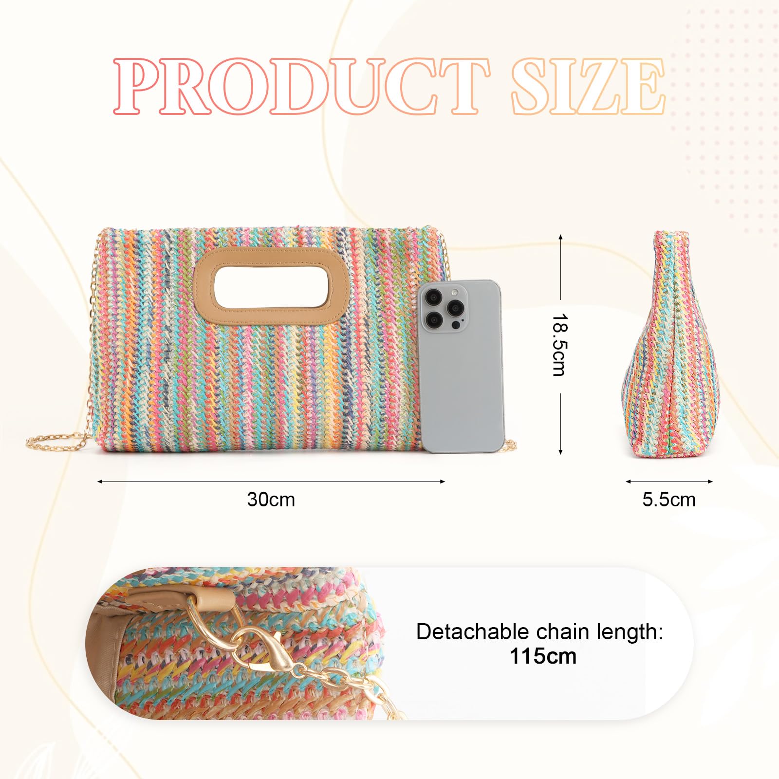 EVEOUT Clutch de Paja Mujer Elegante Bolso de Mano de Noche con Cadena para Fiesta Boda Bolsos Trenzado Rafia Sintética para Playa Verano