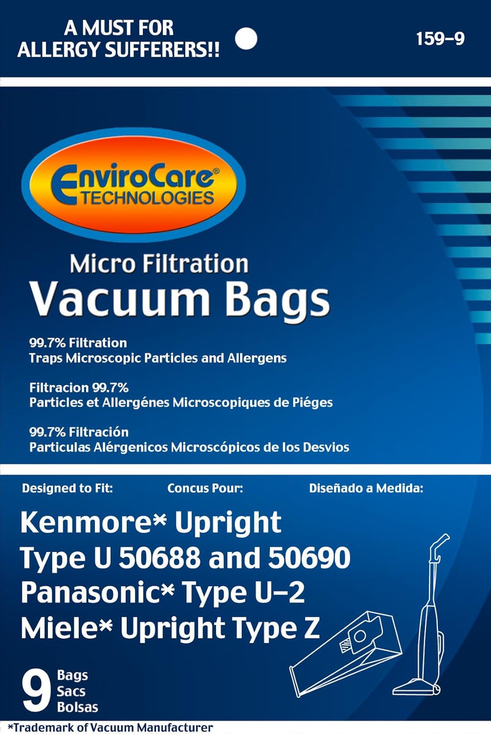 EnviroCare Replacement Vacuum Bags for Kenmore Upright Type U/L/O 50688 and 50690, Panasonic Type U-2, Miele Type Z. 9 Pack : Home & Kitchen