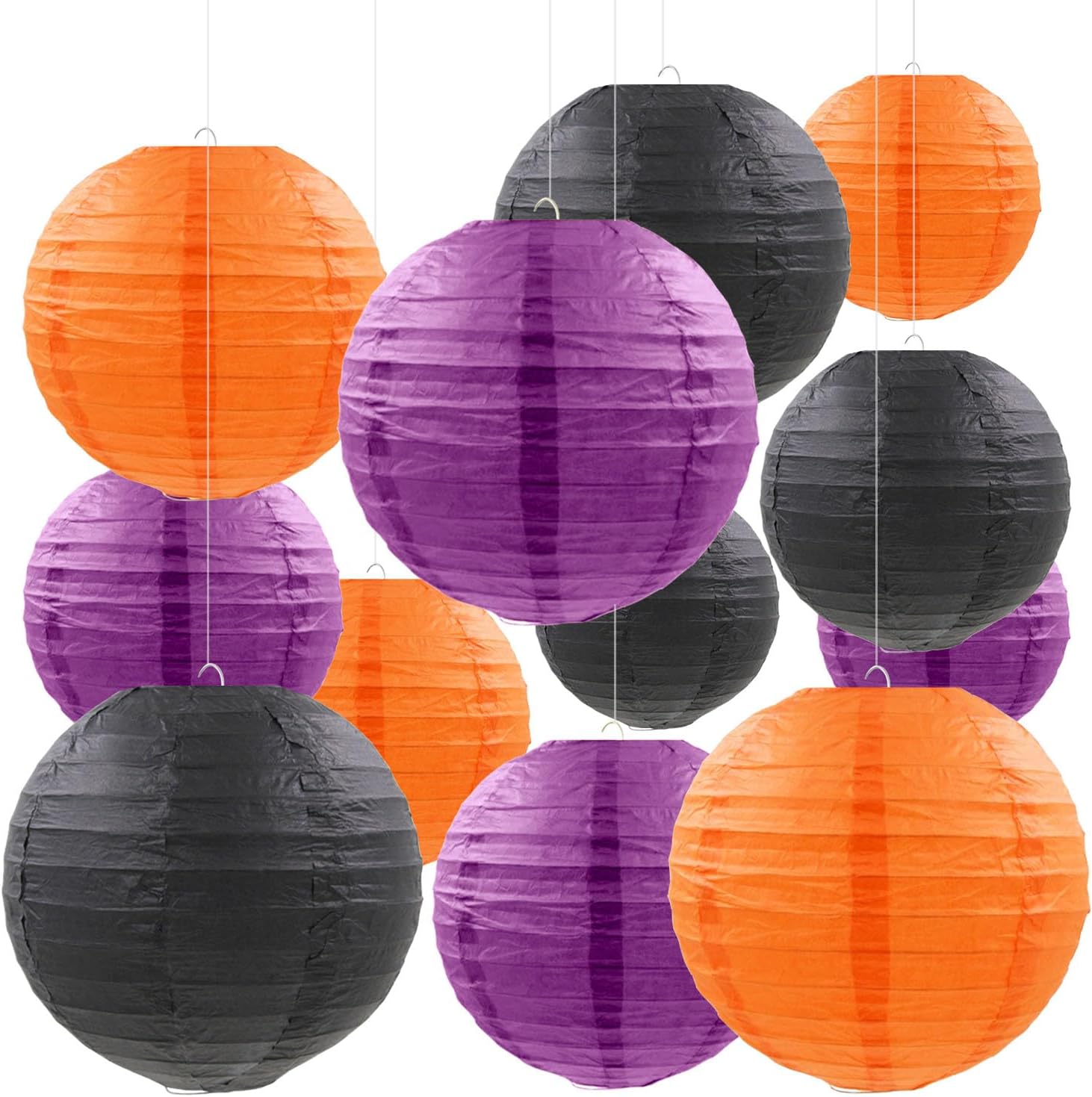 PheiLa 12 Pcs Paper Lanterns Halloween Party Decorations Orange Black