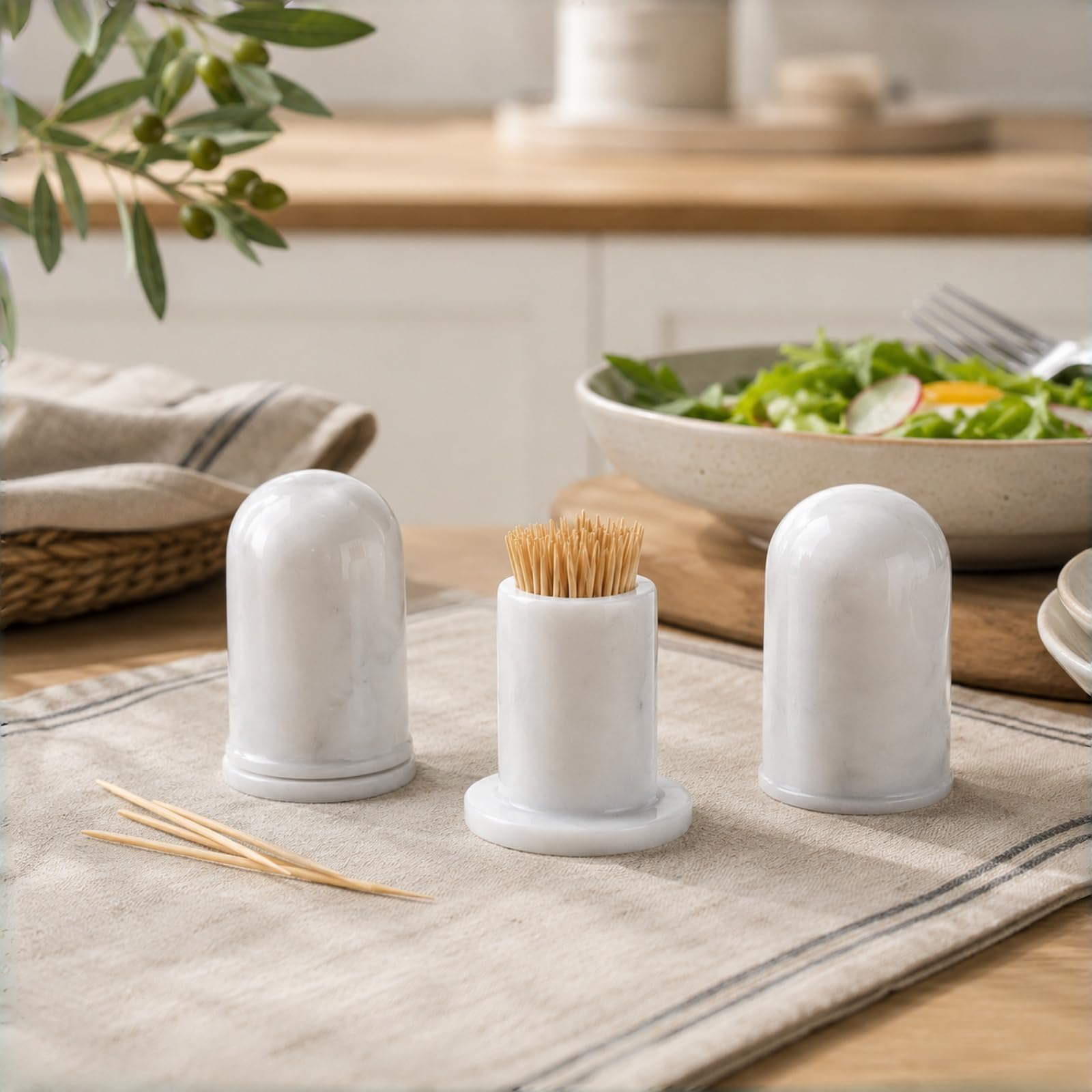 Lujoso palillo de dientes de mármol blanco Carrara con tapa, elegante dispensador de palillos de dientes, funda de mármol moderna con funda para mesa de comedor o decoración del hogar, opción