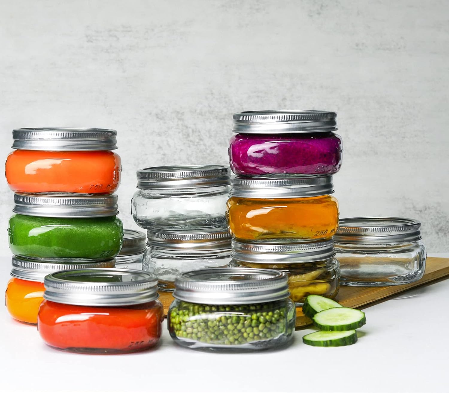 Ensccant Wide Mouth Mason Jars 8 oz - 12 Pack Glass Canning with Silver Airtight Lids and Bands, Small Half Pint for Preserving, Honey, Jam, Jelly, Baby Food, Tea, Kitchen Spices, DIY Projects : Home & Kitchen