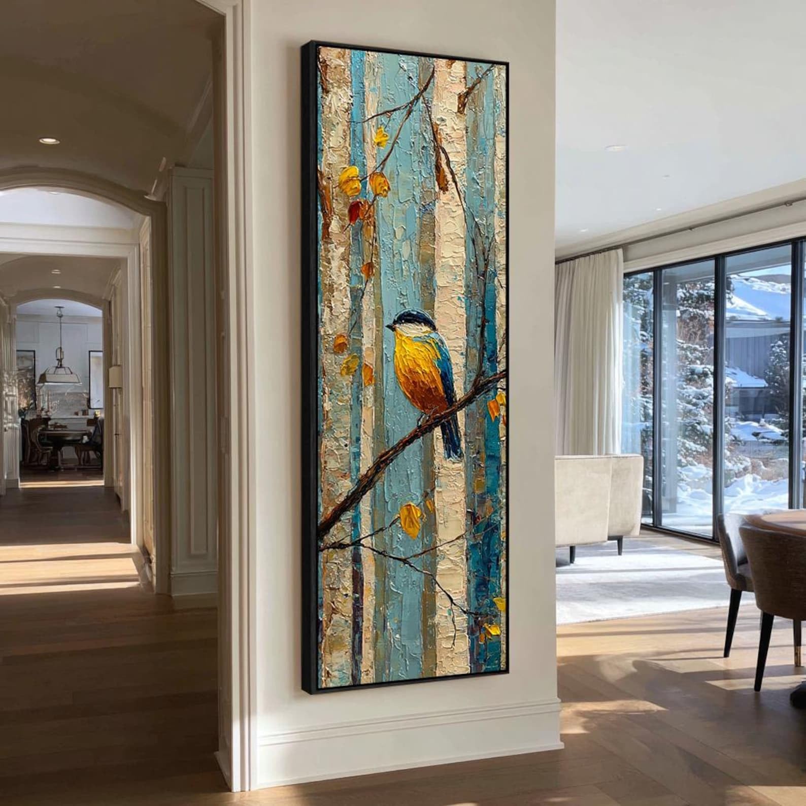 Xinbao Frameless Bird Canvas Art, Minimalist Bird Painting, Abstract Bird Print, Large Animals Canvas Artwork, Tall Thin Vertical Piece(70X210cm/Frameless)