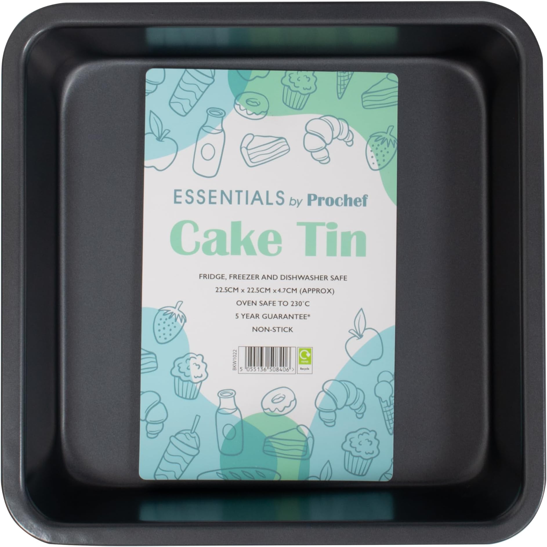 Prochef Essentials Non Stick Square Cake Tin,22 x 22 x 5cm