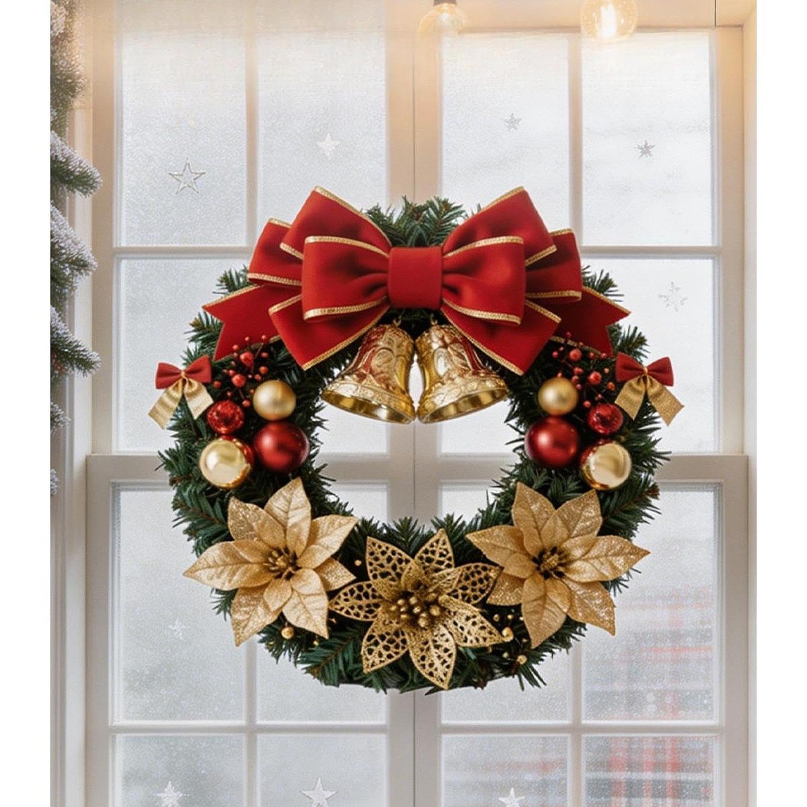 Ghirlanda di Natale Corona Natalizia Ghirlanda Festiva Ornamento Porta Artificiale in ’aspetto Naturale Riutilizzabile E Leggera Pronta