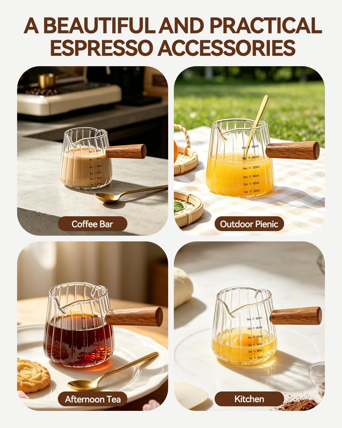 6 OZ Espresso Cups, Dual Spout Espresso Shot Glass with Coffee Spoon