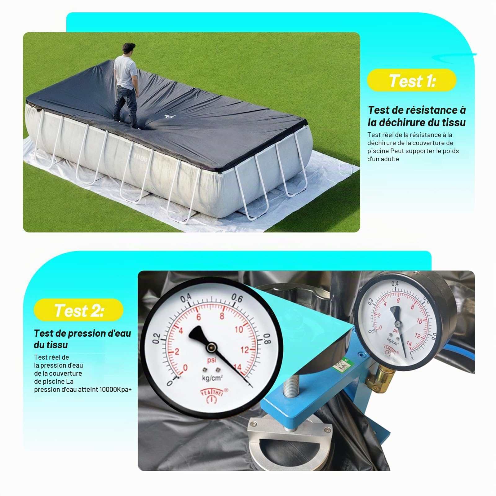 SIHAIAN Bâche de Piscine rectangulaire de 2,7 x 5,5 m avec Rangement latéral pour Piscine Hors Sol Ovale et rectangulaire, Couverture Solaire Ovale Monobloc, empêche l'engorgement, résistante aux UV