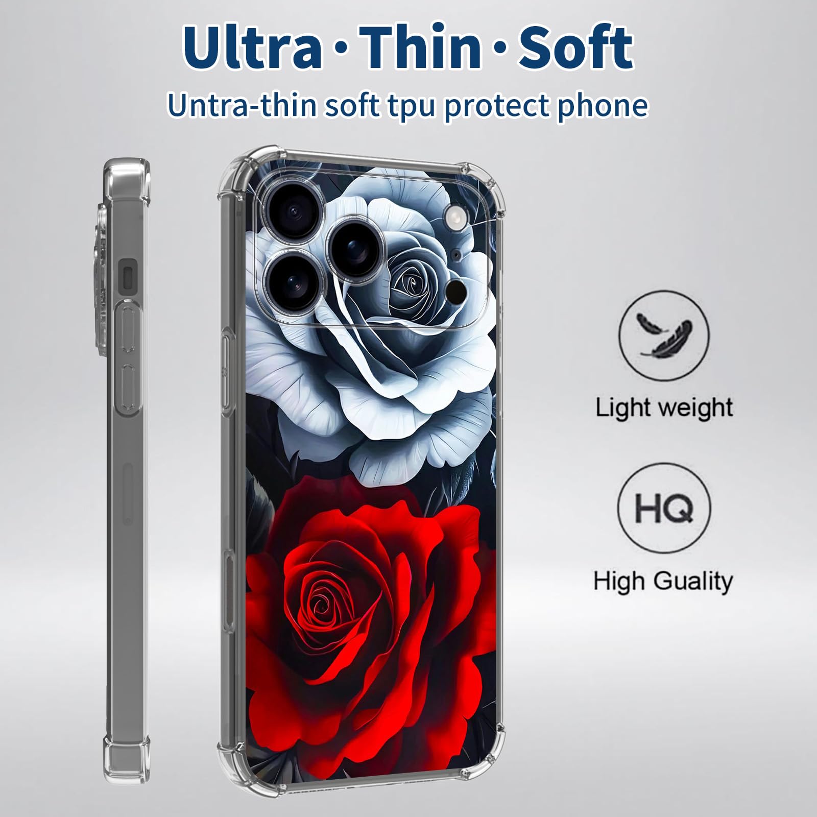 Amazon.com: for iPhone 17 Pro Max Case with White Red Rose Flowers