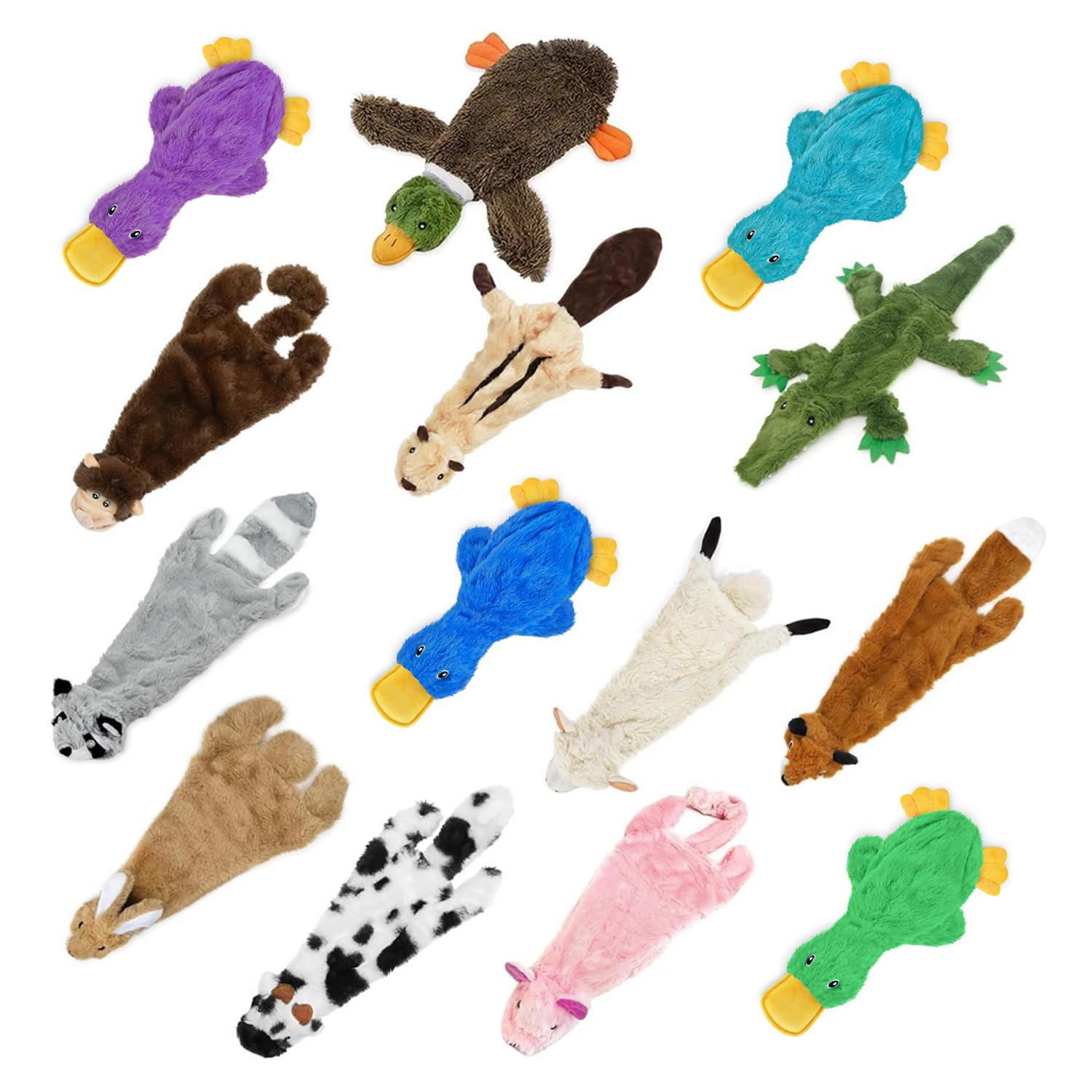 Best Pet Supplies 2-in-1 Stuffless Squeaky Dog Toys with Soft, Durable Fabric, Holds a Plastic Bottle - Medium, (Hare, Cow, Lion, Monkey, Squirrel)