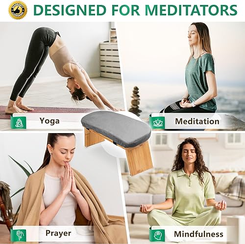 Miniatura 7 de Banco de meditación de 18 x 7 x 6 pulgadas, asiento plegable de bambú para silla de meditación, taburete de oración cómodo perfecto para meditación