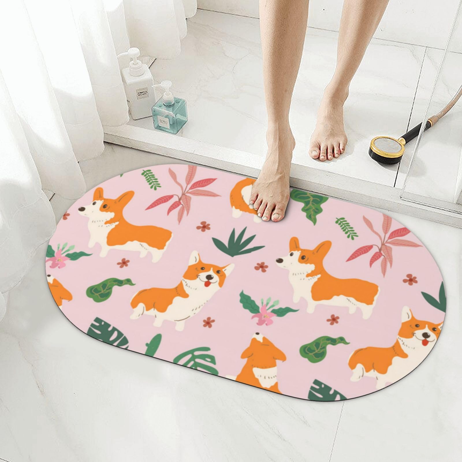 Tapis de douche corgi en diatomée pour égayer la routine matinale des enfants