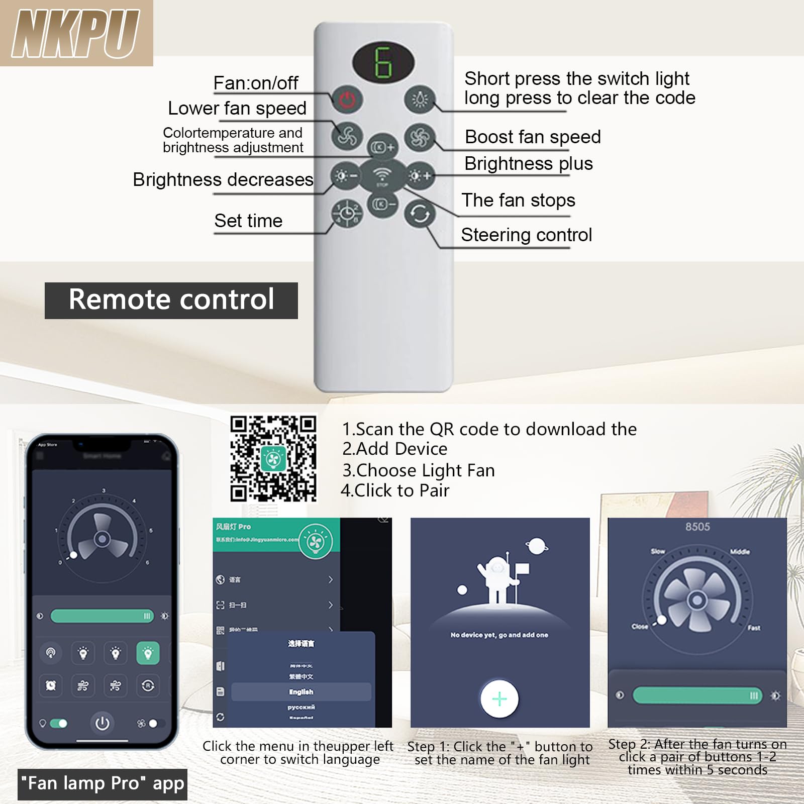 60 Inch Ceiling Fans with Lights Large Modern Black Ceiling Fan with Light and Remote Control 6 Double — view 3