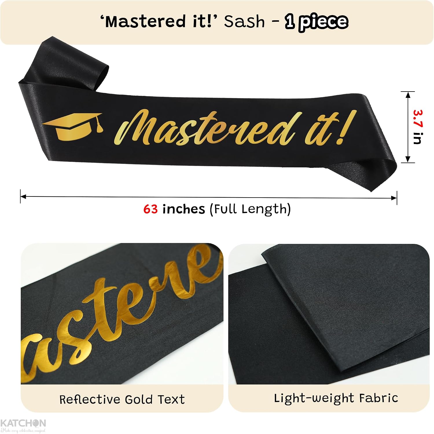 KatchOn, Mastered It Graduation Sash – Black Graduation Sash with Gold Glitter Letter | Sash for Graduation 2026, Class of 2026 Graduation Party Favors, Grad Party Supplies