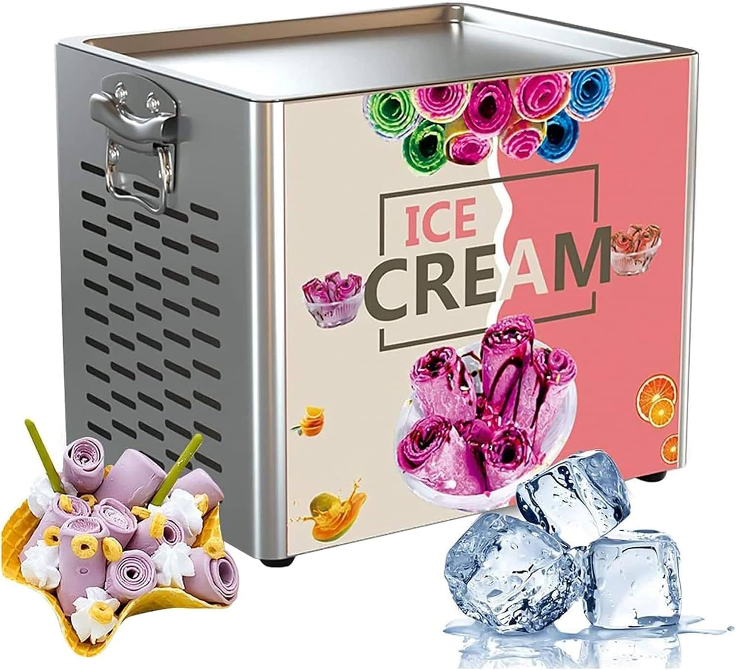 Commercial Fried Ice Cream Roll Machine, 30x25cm Rolling Ice Maker for Yogurt Ice Cream, Fried Ice Cream Roll Machine in Just 1 Minute, for Bars