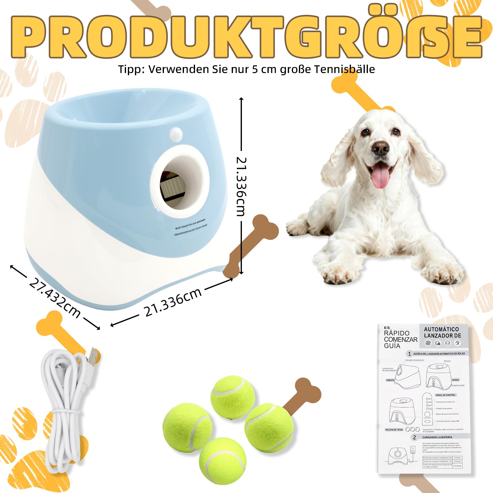 Hundeballwurfmaschine, Hundeballwurfmaschine mit 6 Tennisbällen, interaktives elektrisches Spielzeug für kleine Hunde, Indoor und Outdoor Hundetennisballwurfmaschine