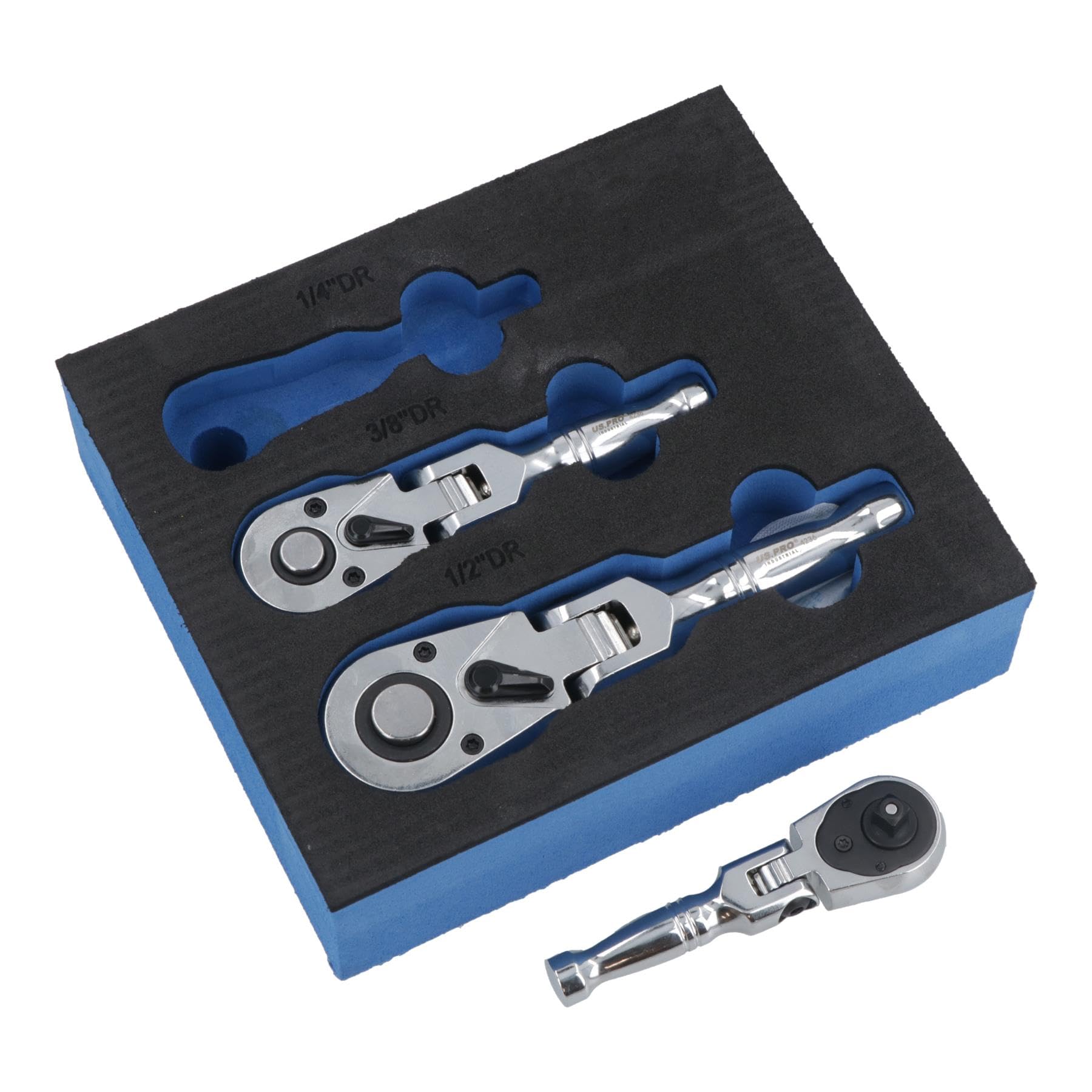 AB Tools Stubby Flexi - Set di chiavi a cricchetto reversibili da 1/4", 3/8", 1/2", 3 pezzi