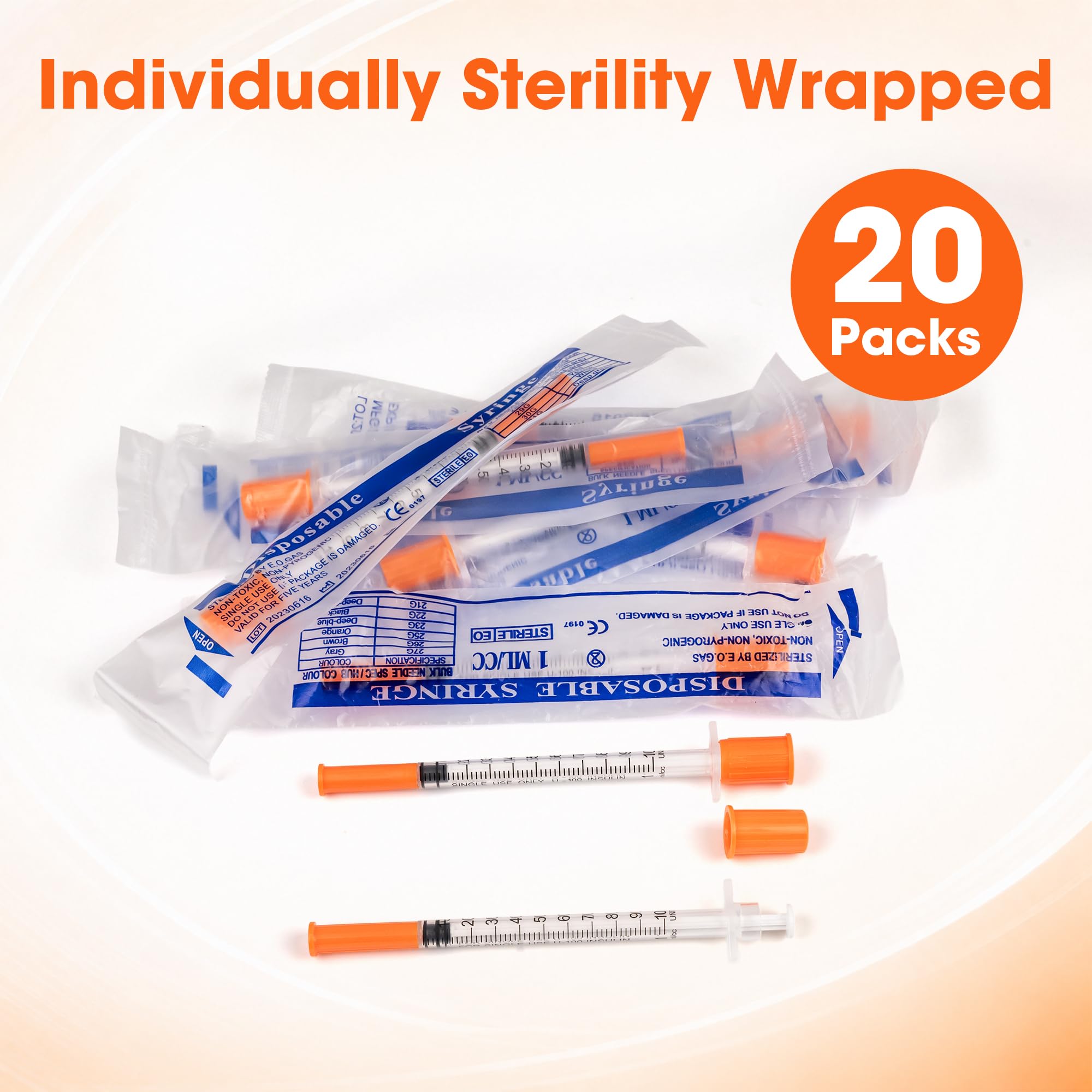 U-100 1ml 30 Gauge 5/16"(8mm) Syringe, 20 Packs 1cc Syringes — Amazon image 5