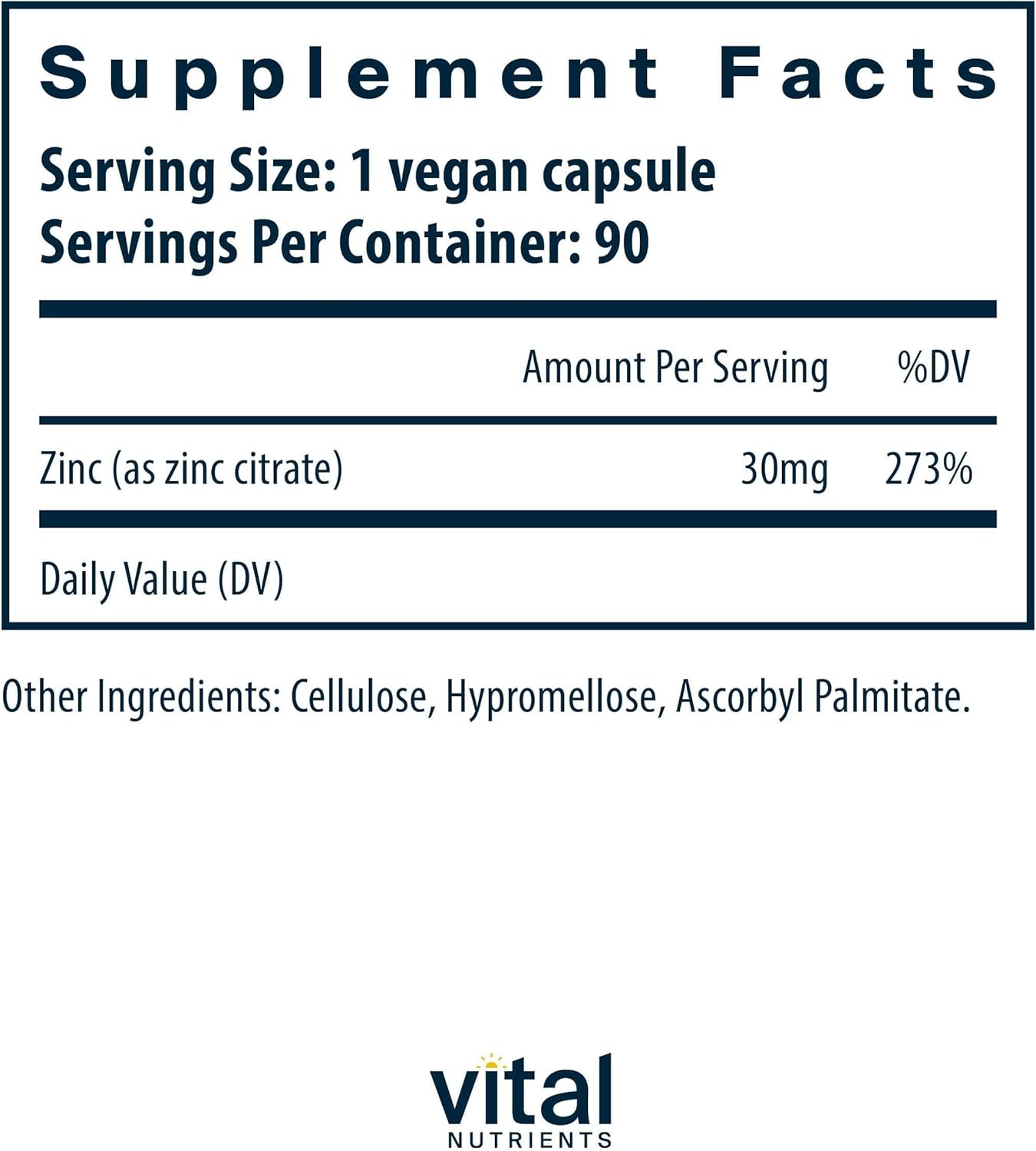 Vital Nutrients Zinc Citrate 30mg - Easily Absorbed Immune Support Supplement - Vegan Zinc Supplement - Gluten, Dairy, Soy Free - Non-GMO - 30mg - 90 Capsules - Image 2