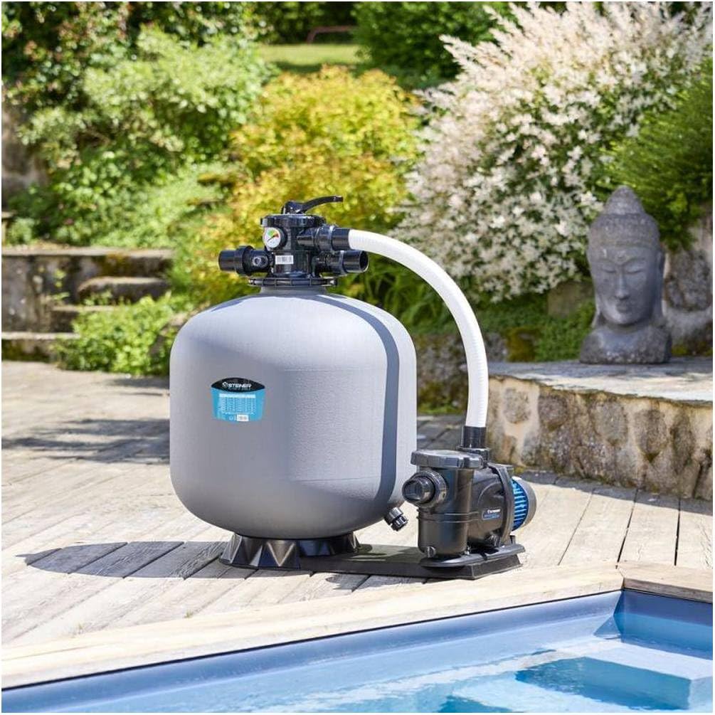 Bomba de filtración de piscina de 800 W, caudal 18 m3 (18 000 l/h) – Altura de descarga 12 m – Auto-Amolante con prefiltro – D-Work