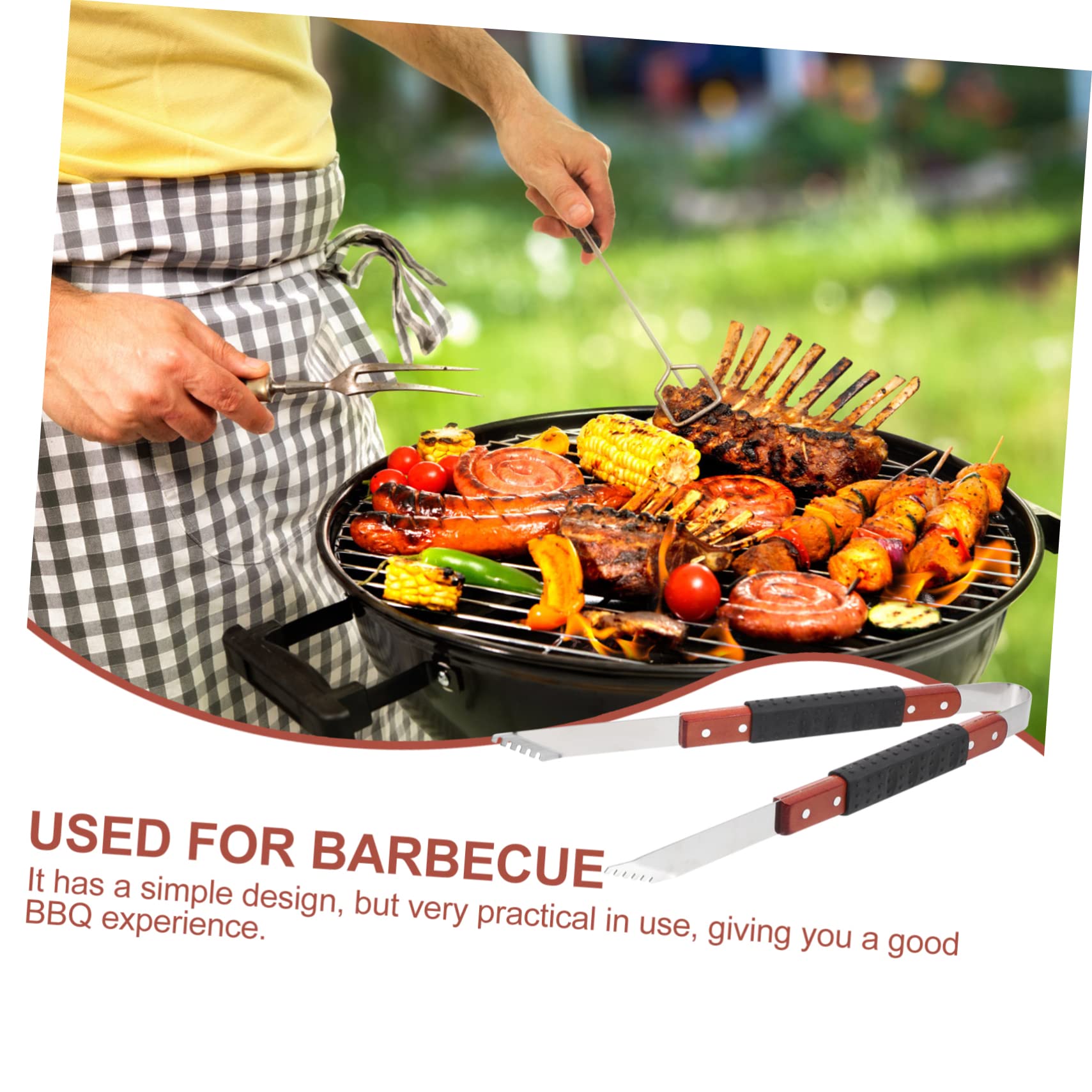 HANABASS Pinze da Griglia in Metallo Inossidabile con Manico in Legno, Utensili per Buffet e Cucina, Accessori per Barbecue Esterno