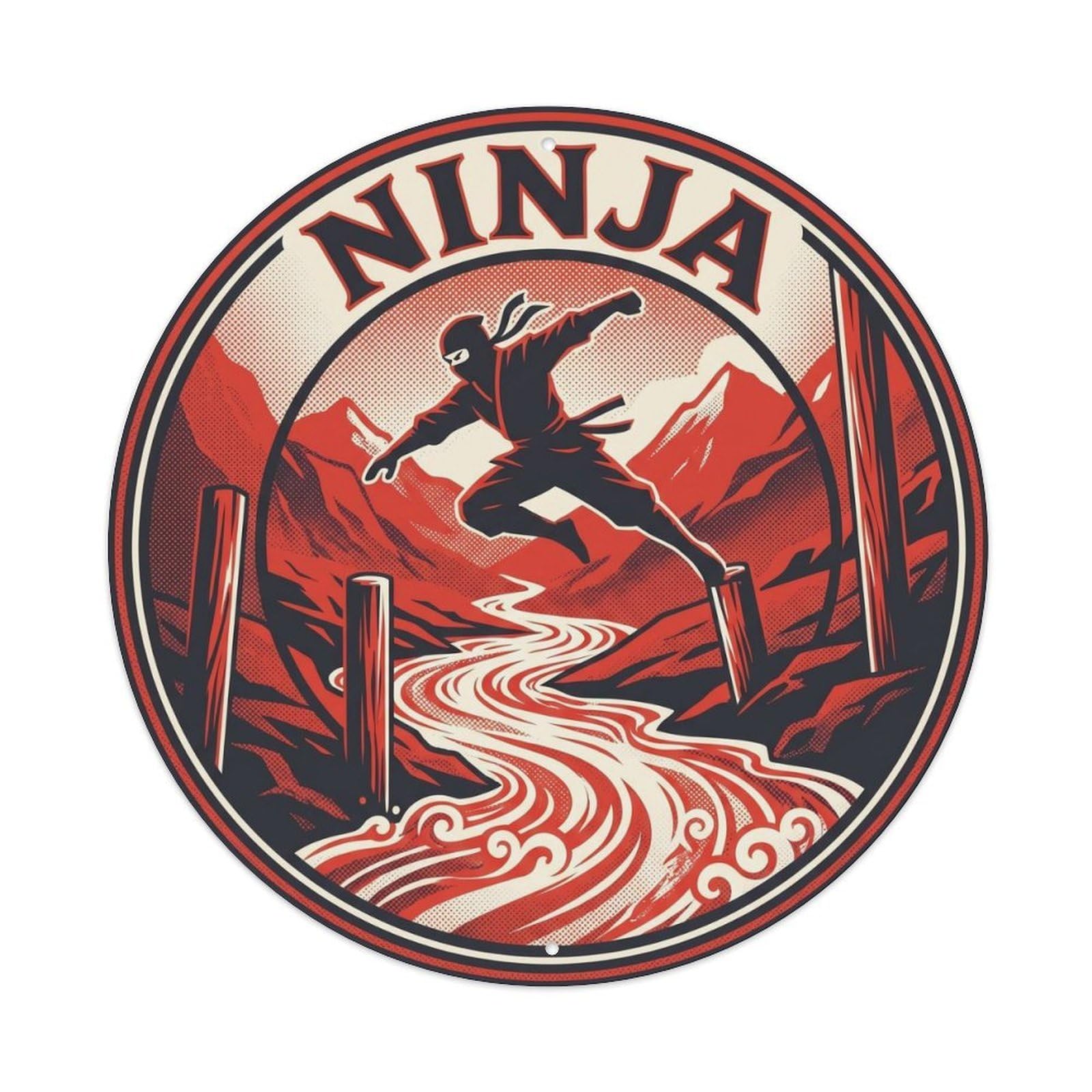 Olyhtr 8X8inch Classic Style Ninja Training Dojo Showa Red Charcoal Japan Metal Tin Sign