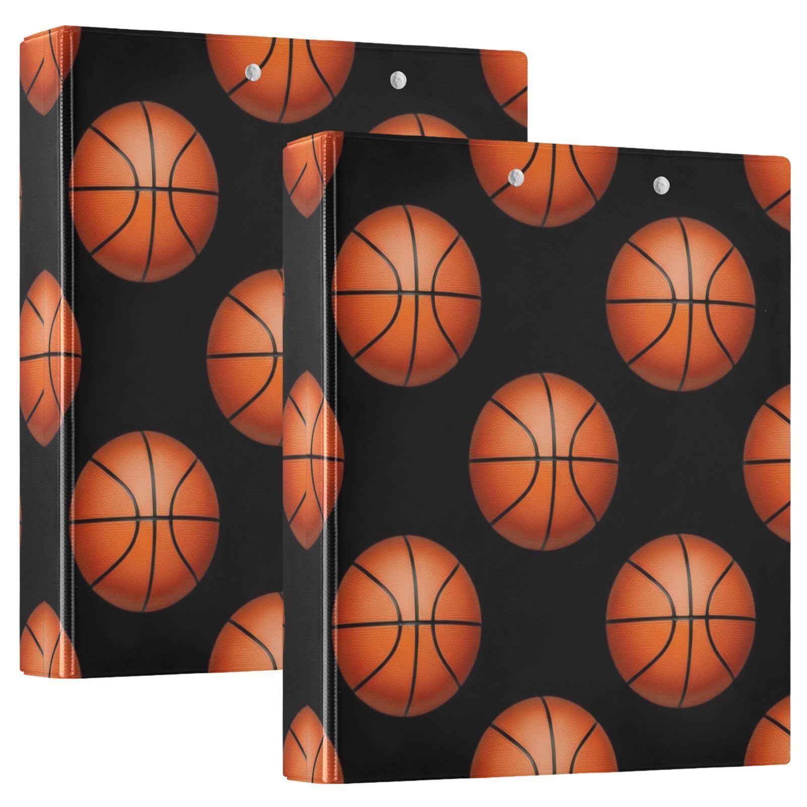 Carpeta impresa de 3 anillos de 1.5 pulgadas, carpeta de anillos en D con bolsillos, carpetas decorativas para la escuela, la universidad u oficina, pelotas de baloncesto, color negro, talla única 2