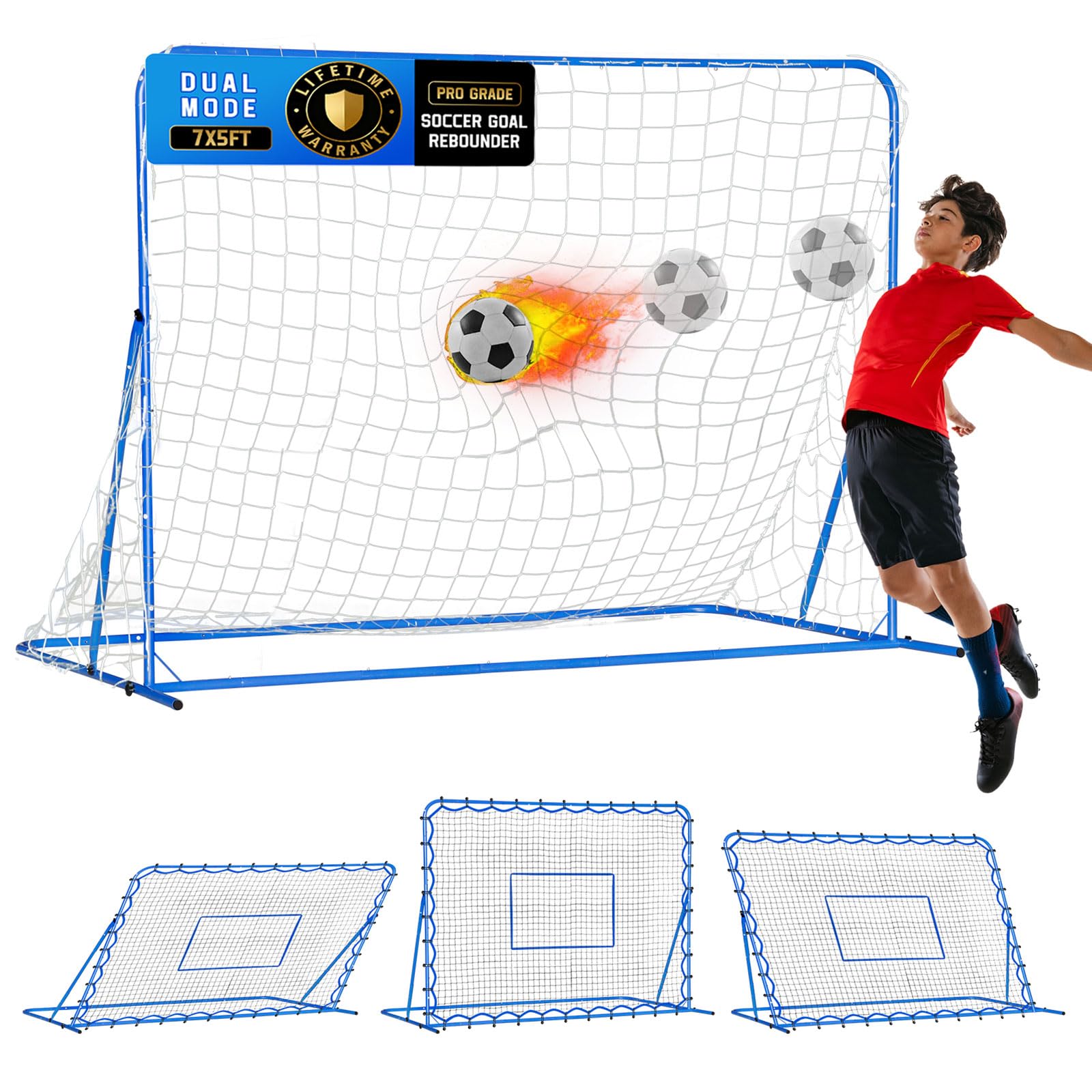 Red de portería de fútbol de modo dual y red de rebote de fútbol, durabilidad premium para entrenamiento de tiro intenso, entrenamiento de fútbol de ángulo de cambio rápido para control, práctica de