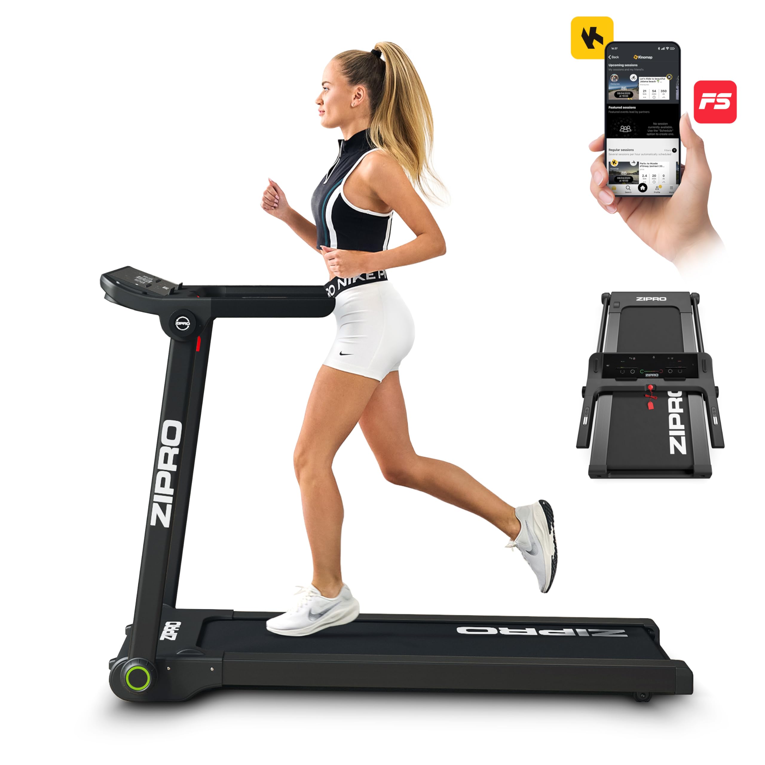 YM Tapis De Course 18 Km/h Professionnel, Controle GESTUEL, Application Interactive Kinomap, Zwift, Bluetooth, Ecran Avec Codeur Idrive-Run Et Haut-parleurs Bluetooth, Next 8000 Your Move, Blanc