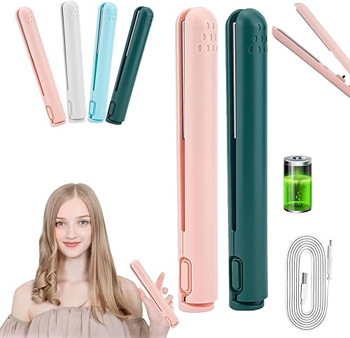 Miniatura 8 de Mini rizador de doble propósito para cabello corto, inalámbrico, recargable, cerámica, 6.7 x 0.9 x 0.9 in, azul