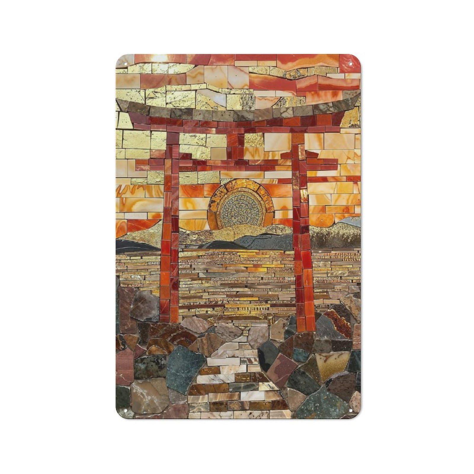 Junmoney Mosaic Torii Harmony Art Retro Printed Metal Sign 30X20cm For Kitchen Or Home Bar, For Garage, Workshop And Man Cave Decoration