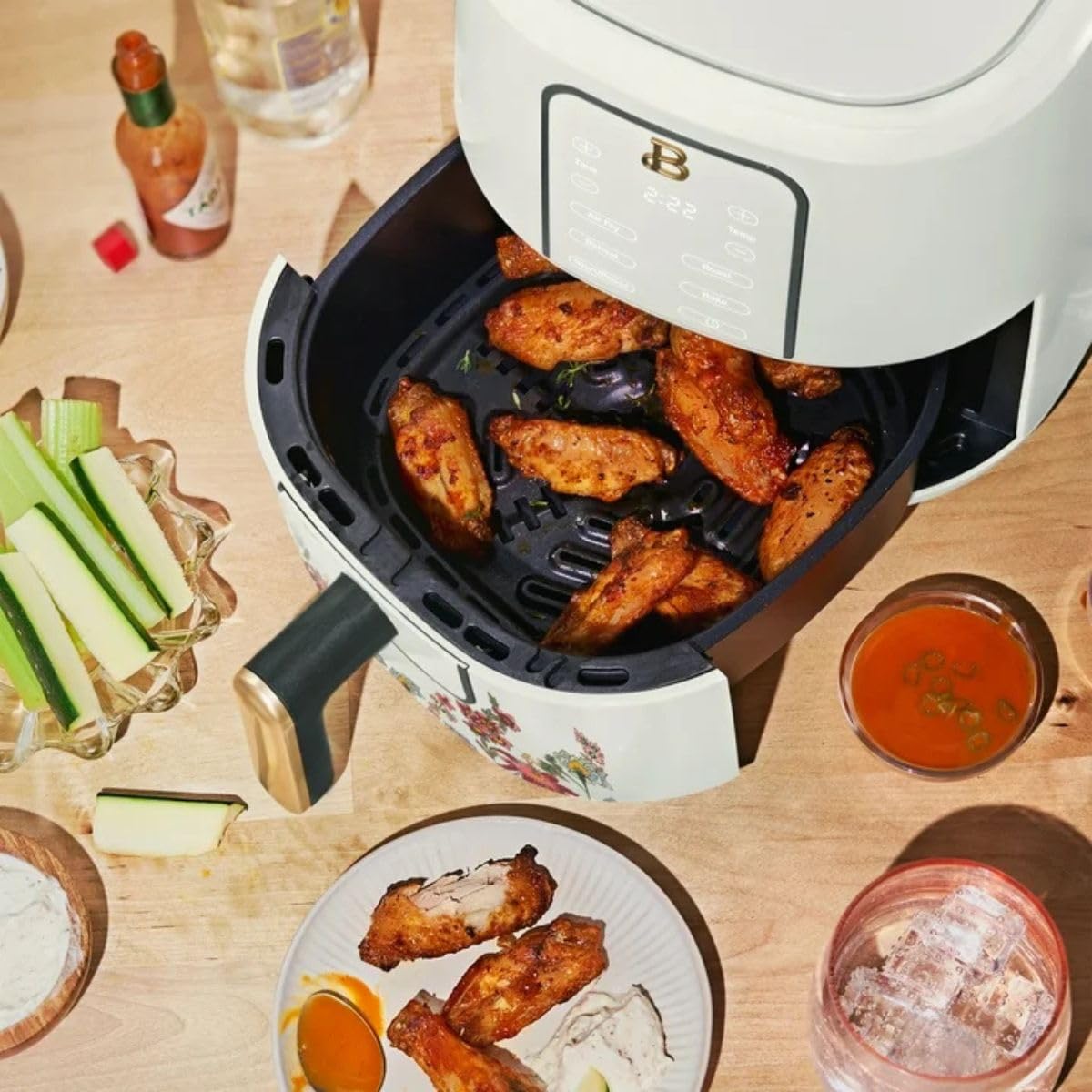 B. 3-Quart Digital Air Fryer, TurboCrisp Technology, 4 Presets, 170°F-400°F, Non-Stick, Dishwasher Safe, 1200 Watt. (WILDFLOWER WHITE)
