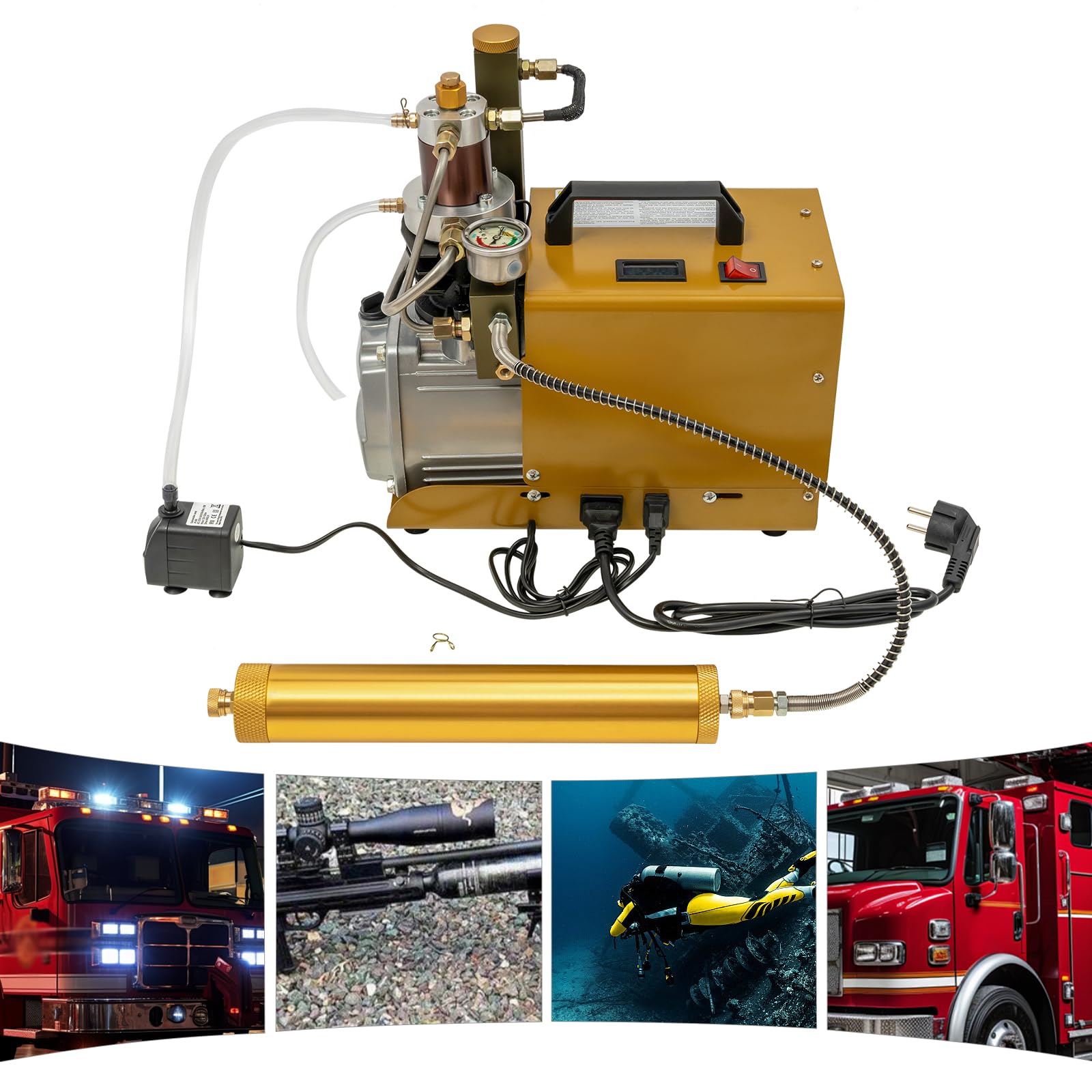 Bomba de aire de alta presión para neumáticos e industria, 220 V, 1,8 kW, 30 MPa, bomba de inflado para mangueras de aire, bomba sumergible con válvula de alivio integrada