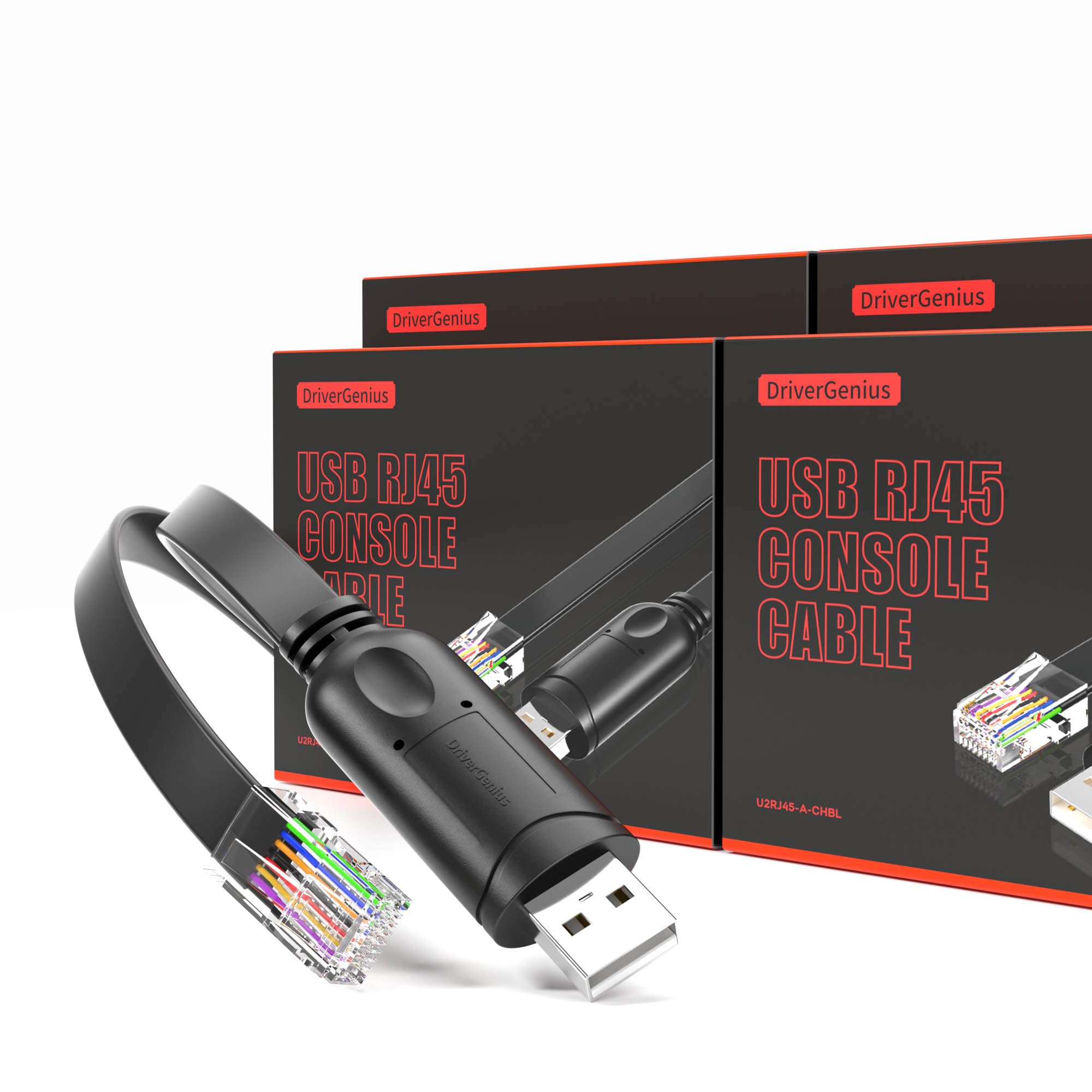 DriverGenius NetConsole | Cable de Consola USB a RJ45, Adaptador Rollover para Gestión de Red y Solución de Problemas, Compatible con Windows/macOS/Linux 【U2RJ45-RA, 4 Unidad/Paquete】