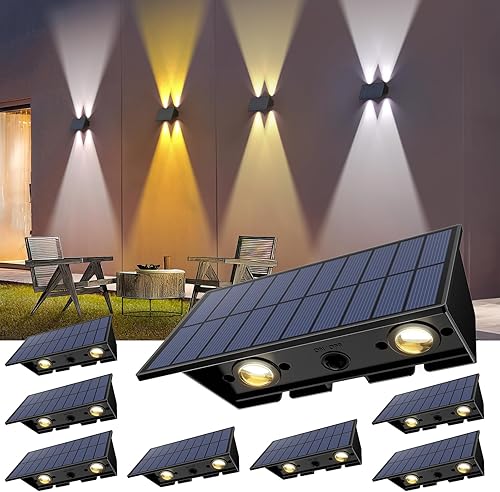 Miniatura 22 de Luces solares para valla, paquete de 6 luces solares para exteriores, color blanco cálido + RGB arriba y abajo, impermeables, 100 lúmenes, del