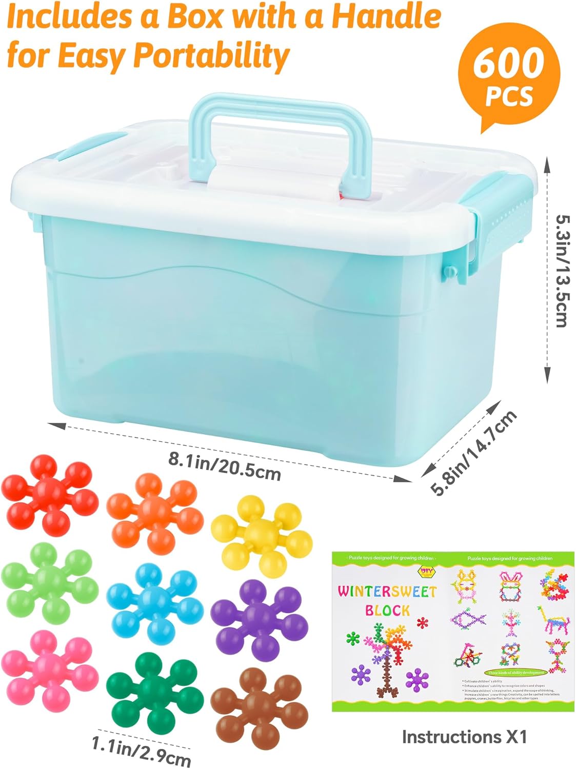 Rainbow Color Building Blocks Set – 600 PCS in 9 Bright Colors with Storage Box – Educational Construction Toy for Kids, STEM Creativity & Fine Motor Skills(Rainbow Colors)