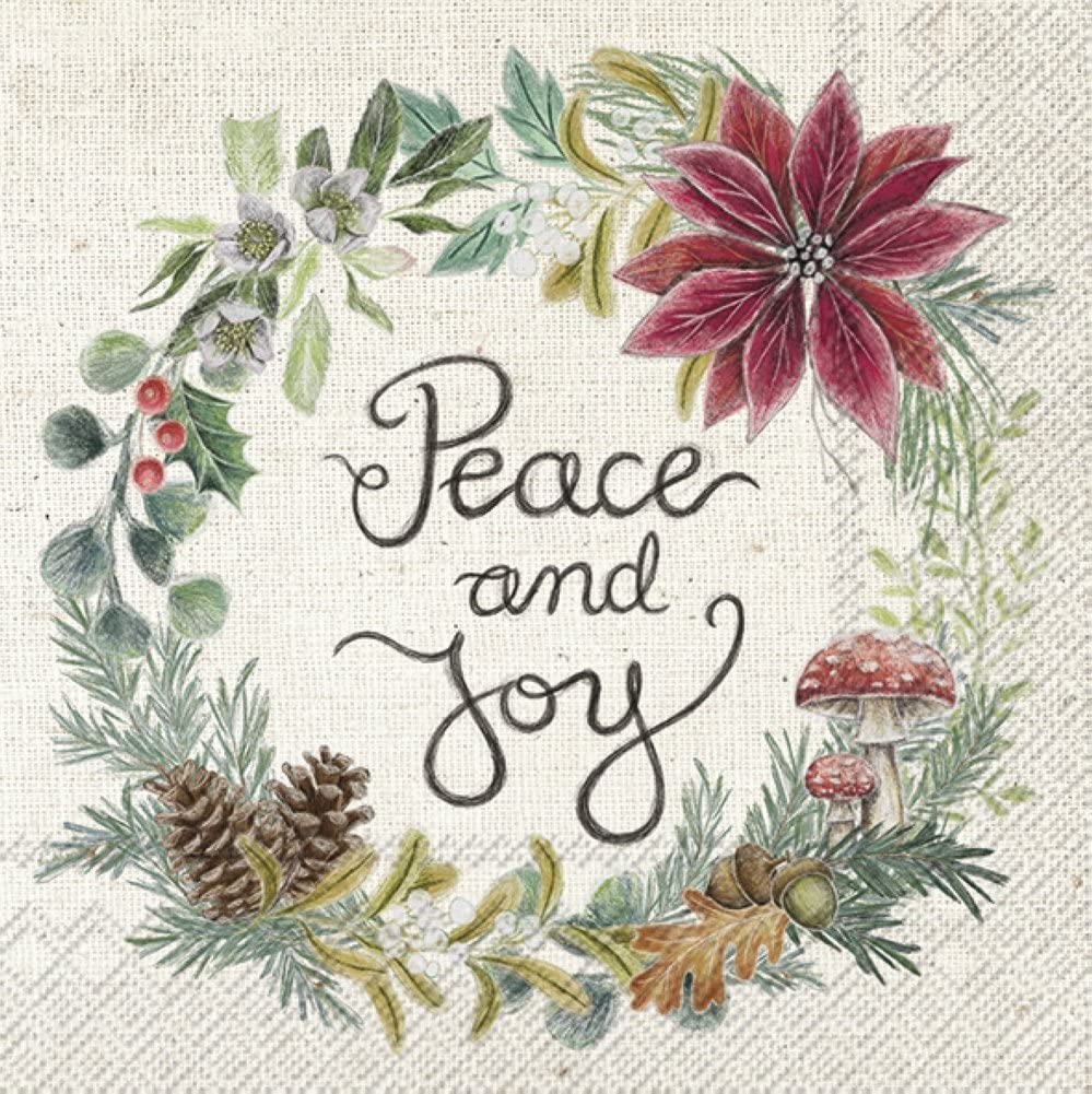 IHR Ideal Home Papierservietten "PEACE AND JOY" - 20 Stück, 25x25 Cm, Dreilagig, Nachhaltig