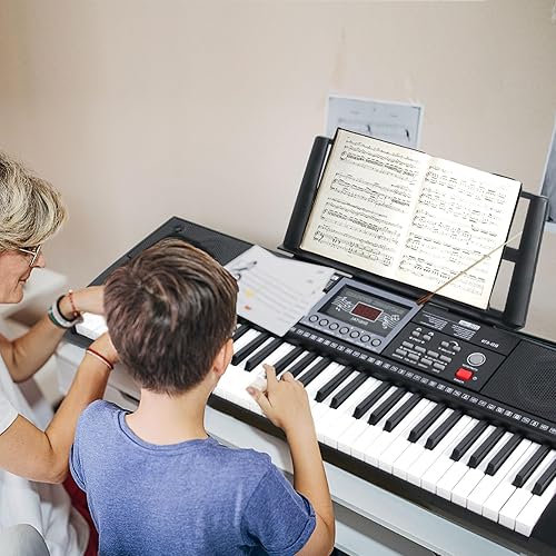 Miniatura 5 de VEIYOUMO Piano de teclado, teclado de piano eléctrico de 61 teclas para principiantes, teclado de música con pantalla LED con micrófono, calcomanías