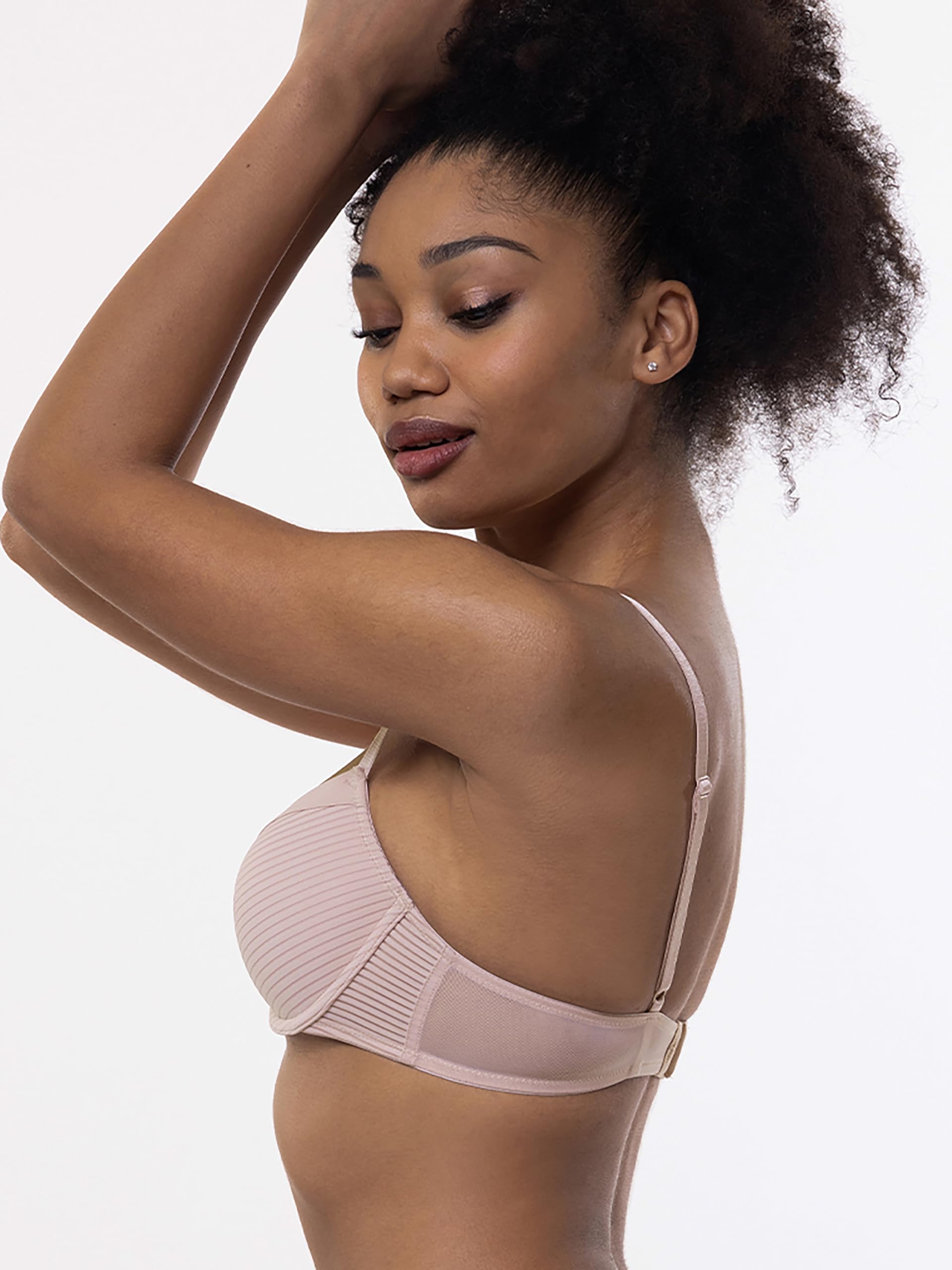Dorina Comfort T-Shirt BH, 3/4-Schale Damen Leicht Gepolsterter Gestreift Bügel-BH, 2er-Pack, LOUISE/ECO-2PP, Schwarz Beige Rosa Elfenbein