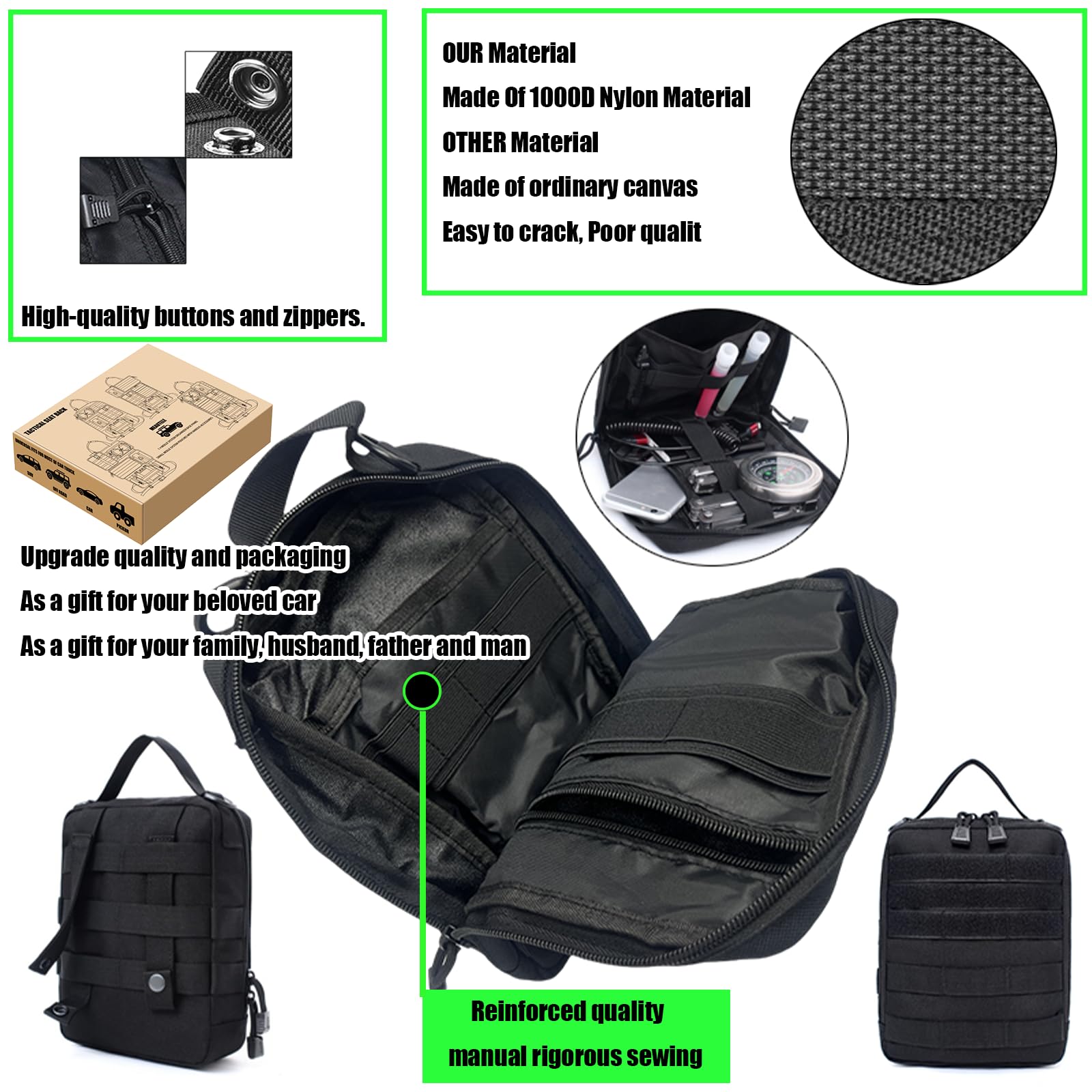Taktischer Autositz-Rücksitz-Organizer mit 5 abnehmbaren Taschen, Upgrade taktischer MOLLE-Fahrzeug-Organizer, universell passend für die meisten Autos, LKWs, Ford-Jeep-Fahrzeuge