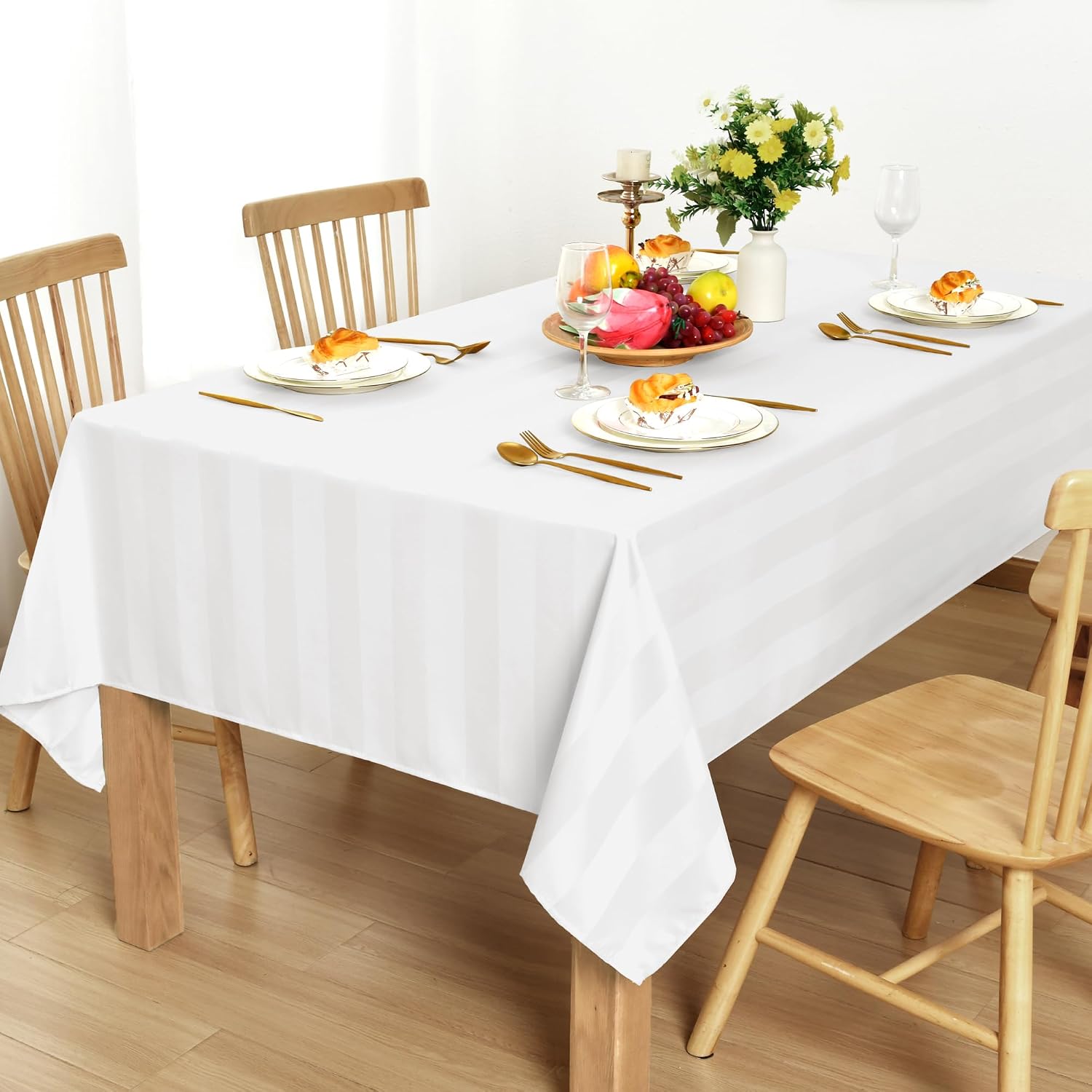 DWCN White Table Cloth Waterproof Tablecloth,Spillproof & Stain Resistant Table Cover for Outdoor Picnic, Banquet and Dining Room,60 x 120 Inches