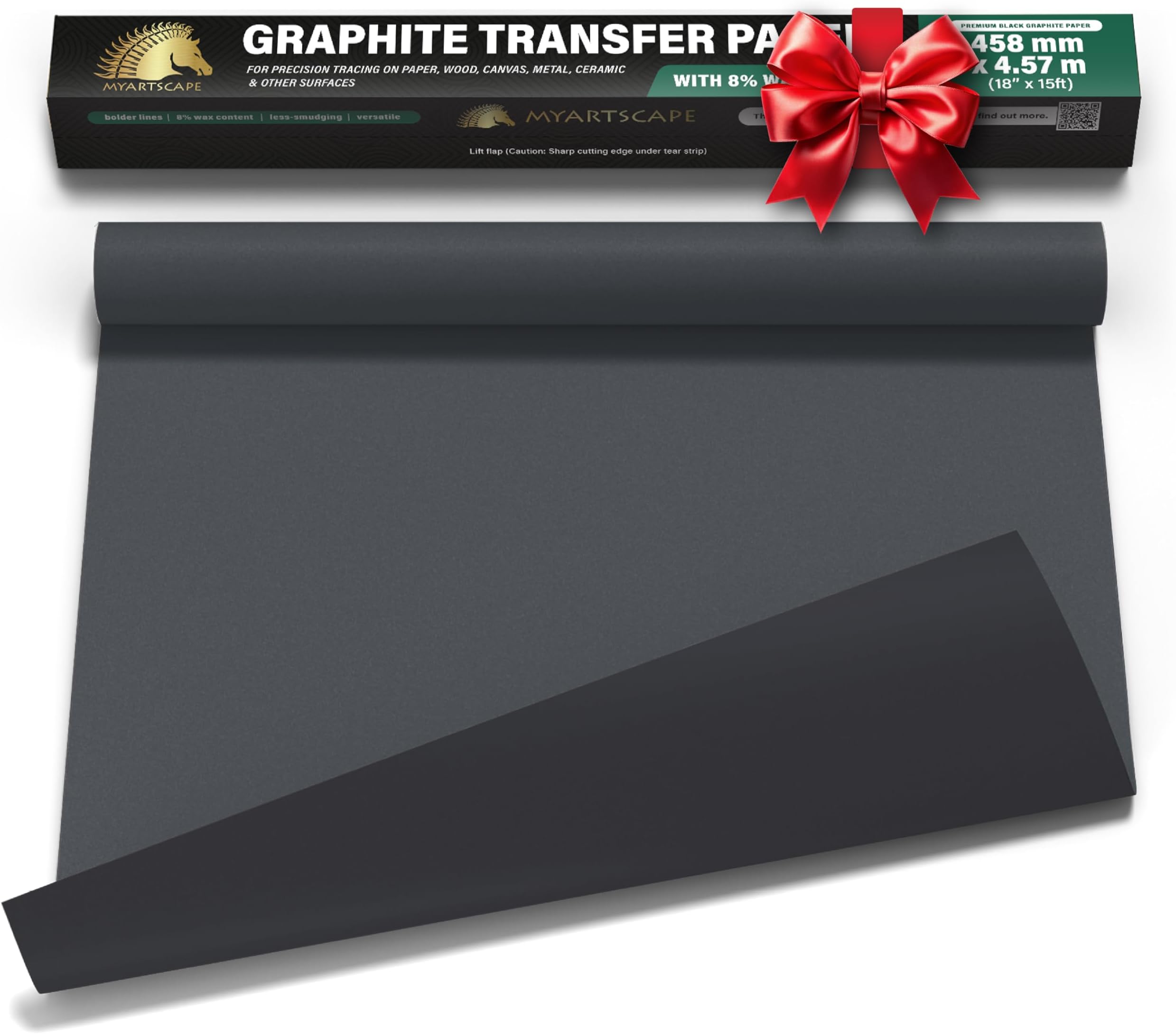 MyArtscape Graphite Transfer Paper Roll - Black Waxed Carbon Paper 18" x 15ft Transfer Paper Roll, Graphite Paper