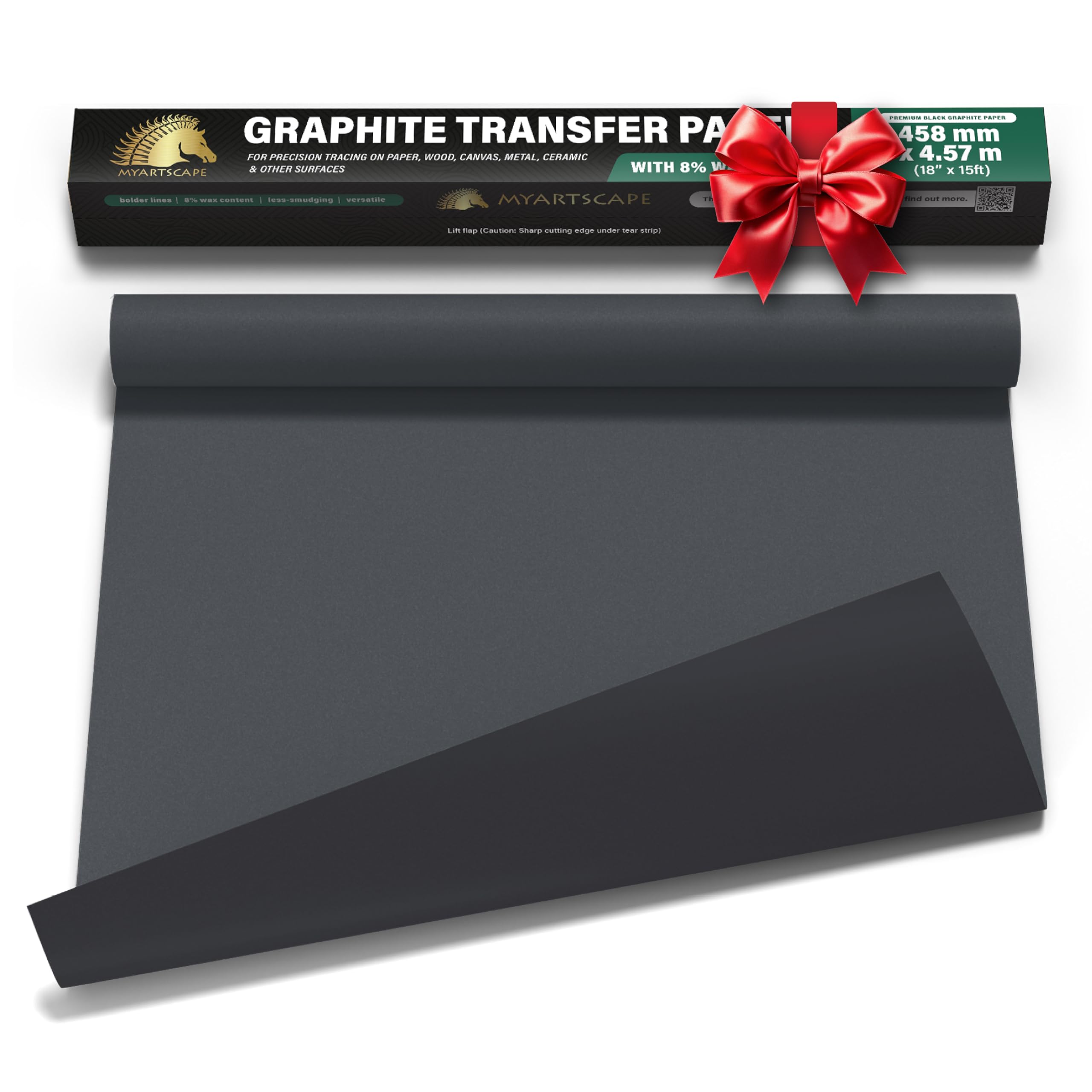 MyArtscape Graphite Transfer Paper Roll - Black Waxed Carbon Paper 18" x 15ft Transfer Paper Roll, Graphite Paper