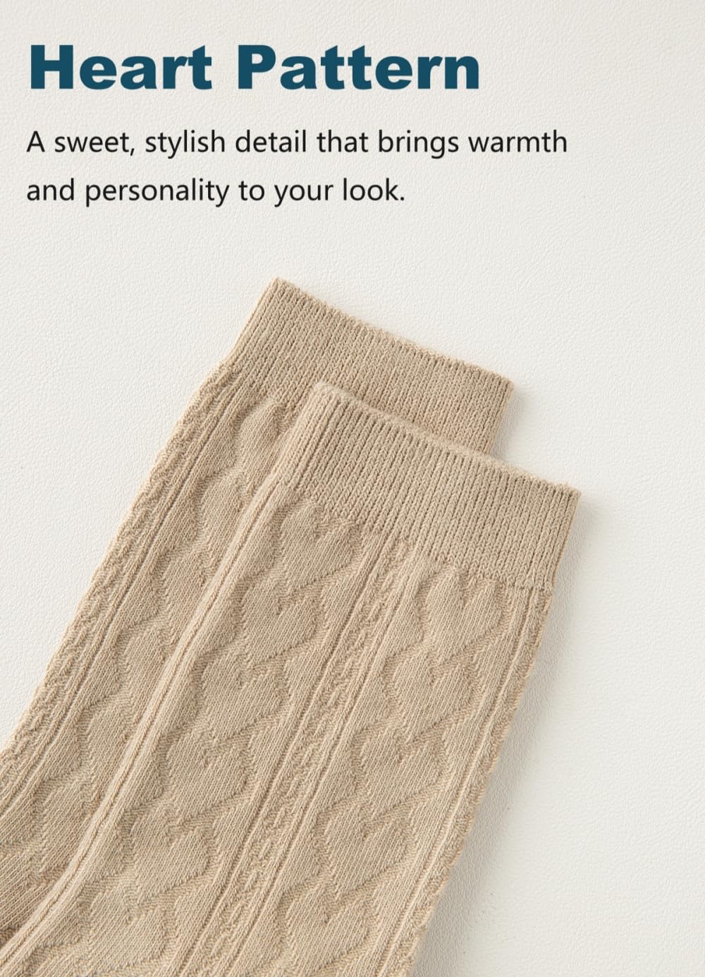 Rehelu Chaussettes mignonnes en tricot cœur pour femme - Style décontracté - Athlétique - En coton