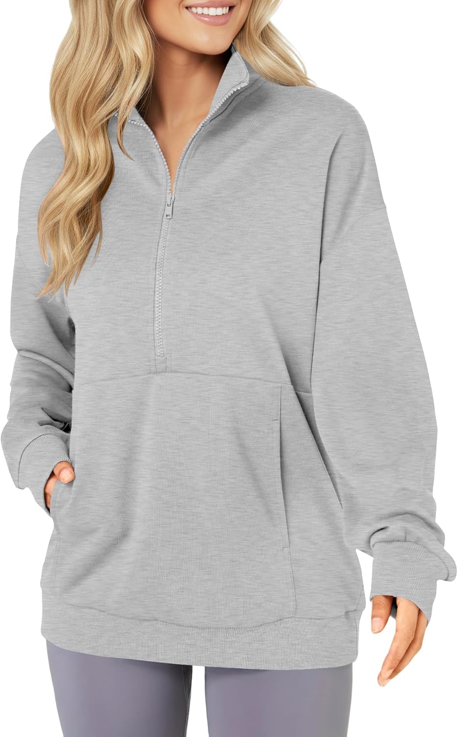LYANER Women's Half Zip Long Sleeve Hoodies Sweatshirt with Front Pockets Pullover Top - Image 3