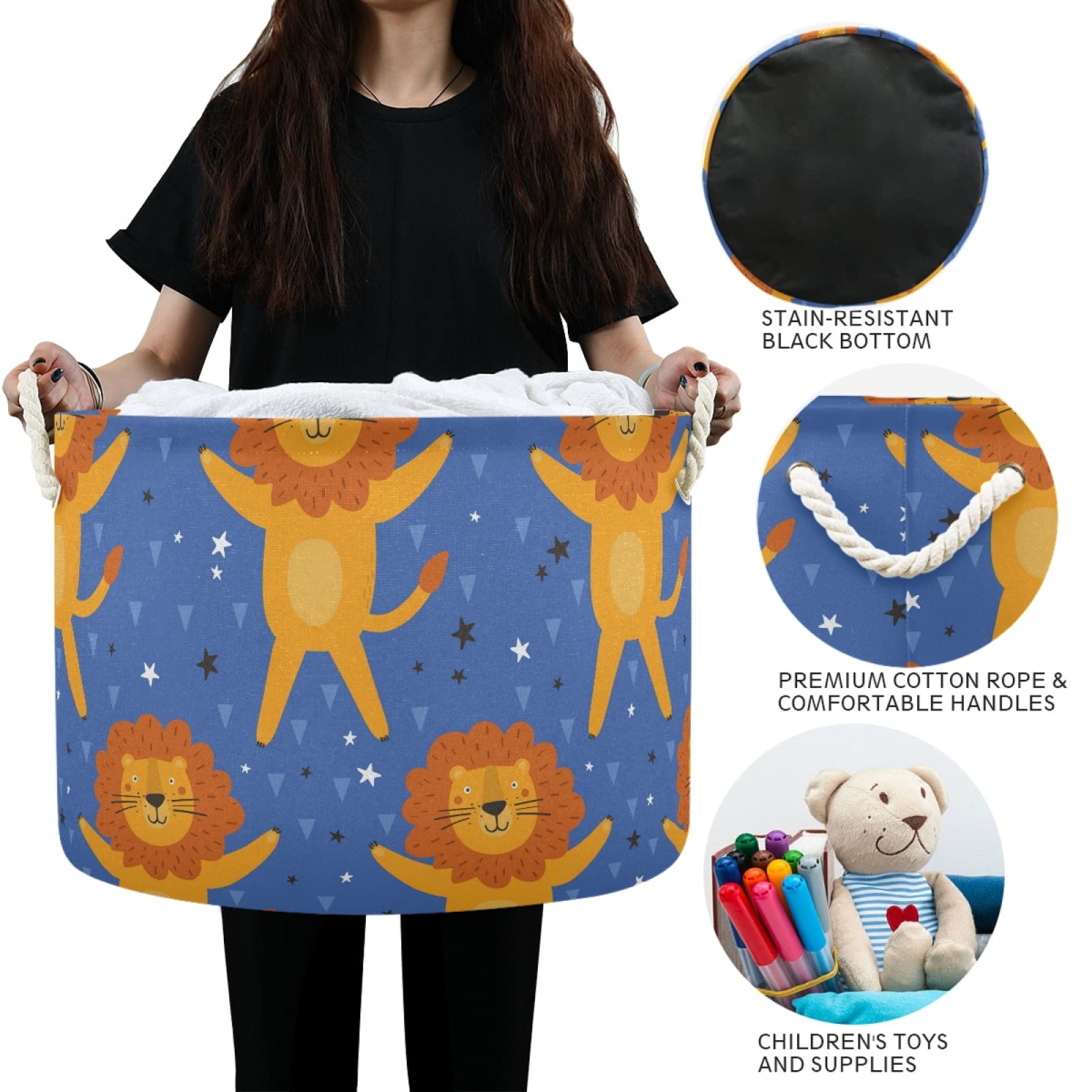Cesto portaoggetti rotondo Sleepy Sloths pieghevole impermeabile cesto portabiancheria per bambini con manici per camera da letto, armadio, giocattoli regali