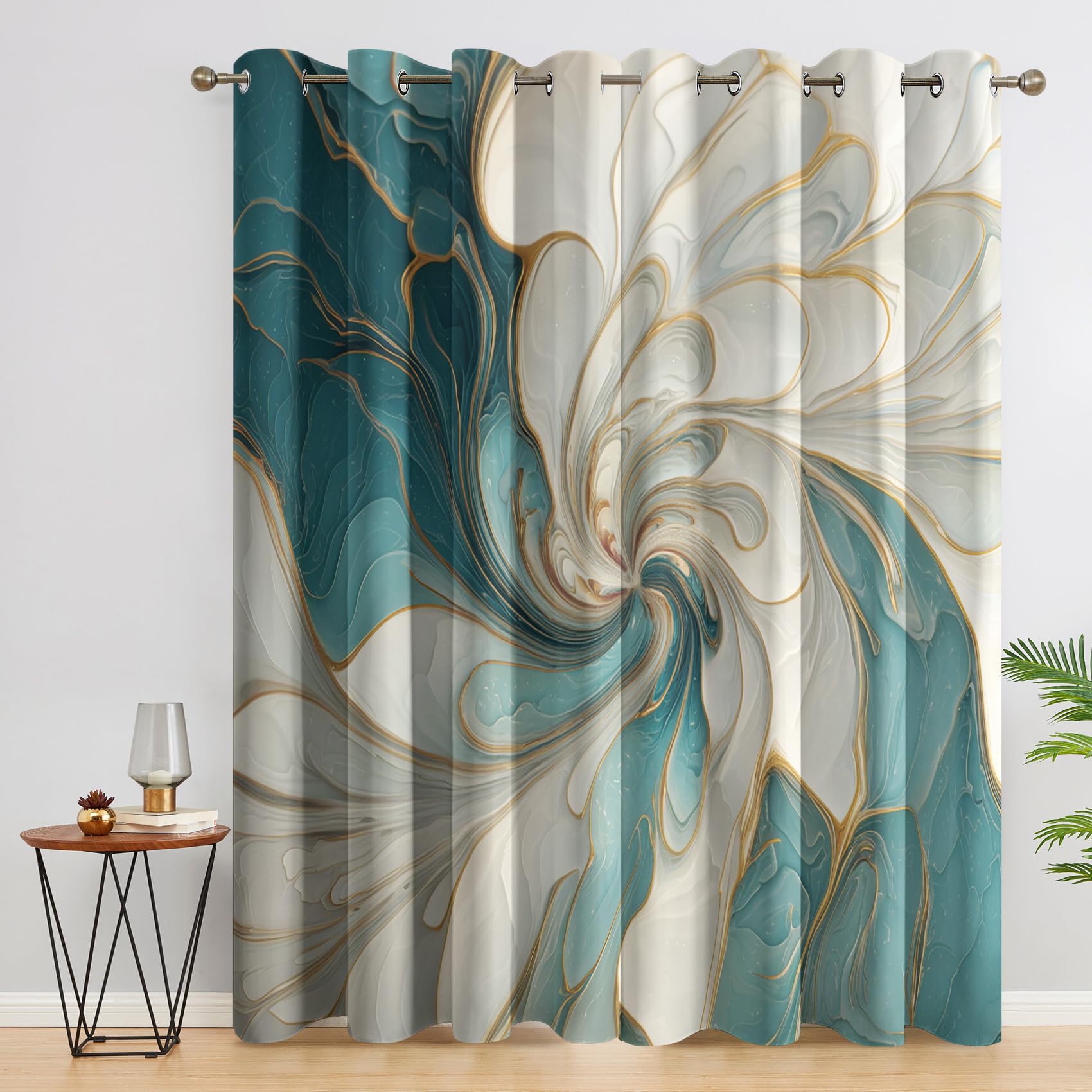 Floral Blackout Curtains Bedroom 46x72, Modern Abstract Curtains for Home Decor, Living Room, Thermal Eyelet Patterned Window Drapes, 72 Inch Drop 2 Panels HE201