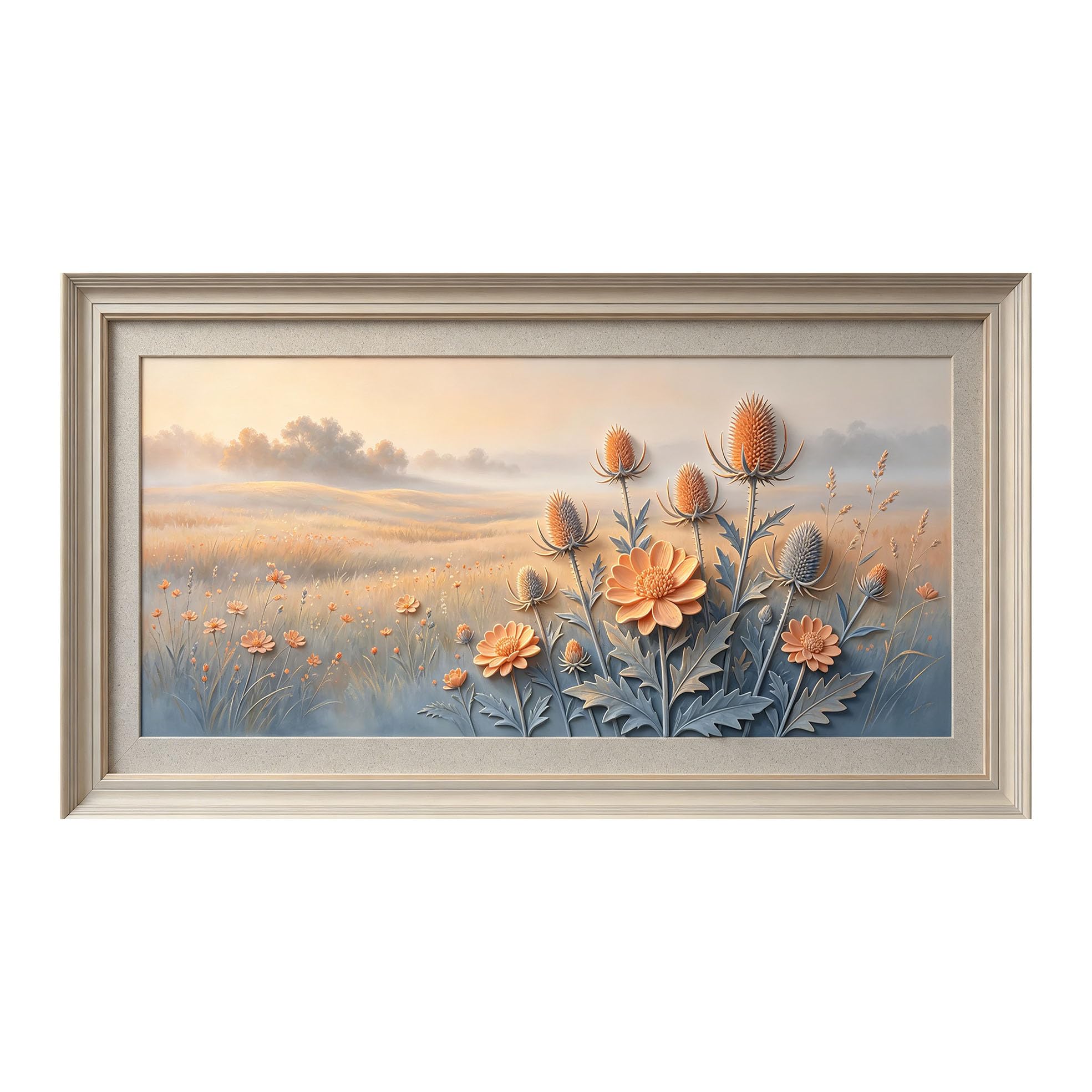 Yzpallescene 3D Framed Wall Art 50cm×100cm Meadow Botanical Relief Effect Large Size SelfAdhesive Removable Wall Decor Prints Artwork for Living Room Bedroom Office